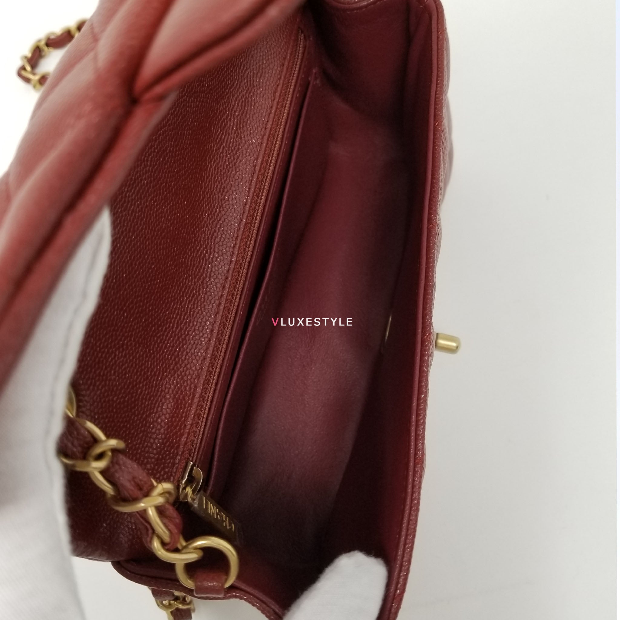 Chanel Classic Mini Rectangular 18C Iridescent Burgundy Quilted Caviar with  brushed gold hardware