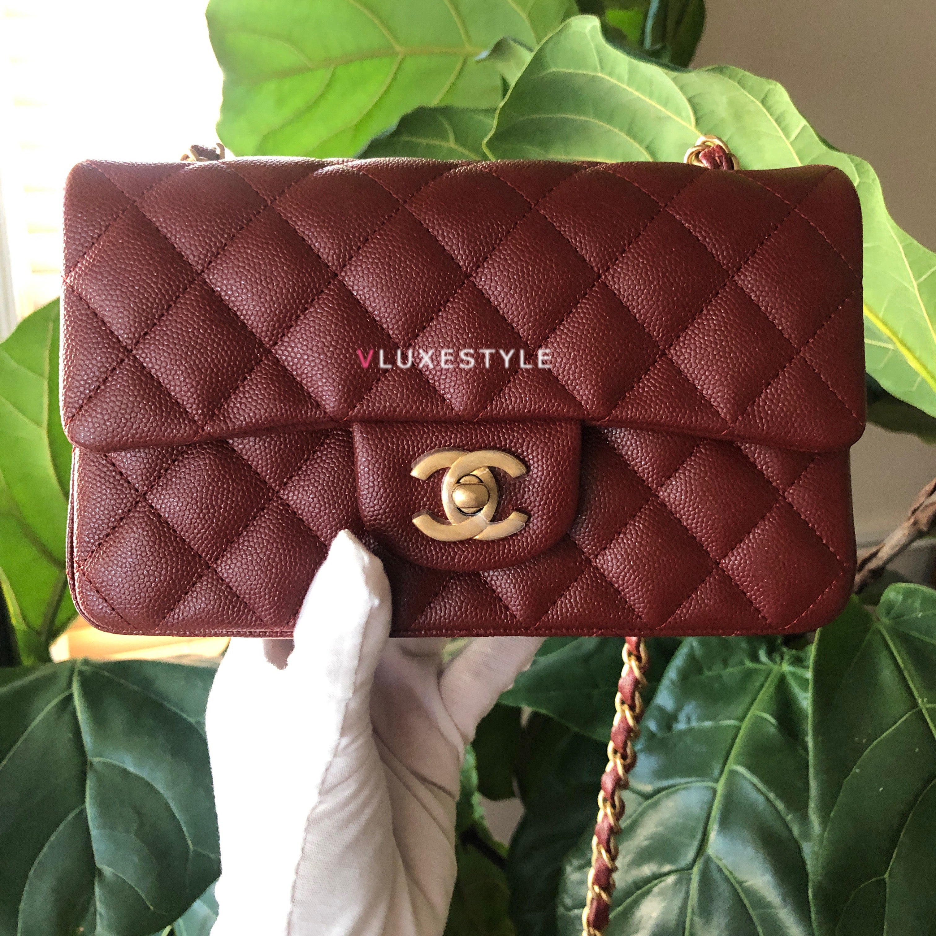 Chanel Small Classic Quilted Flap Iridescent Burgundy Caviar Aged Gold –  Coco Approved Studio