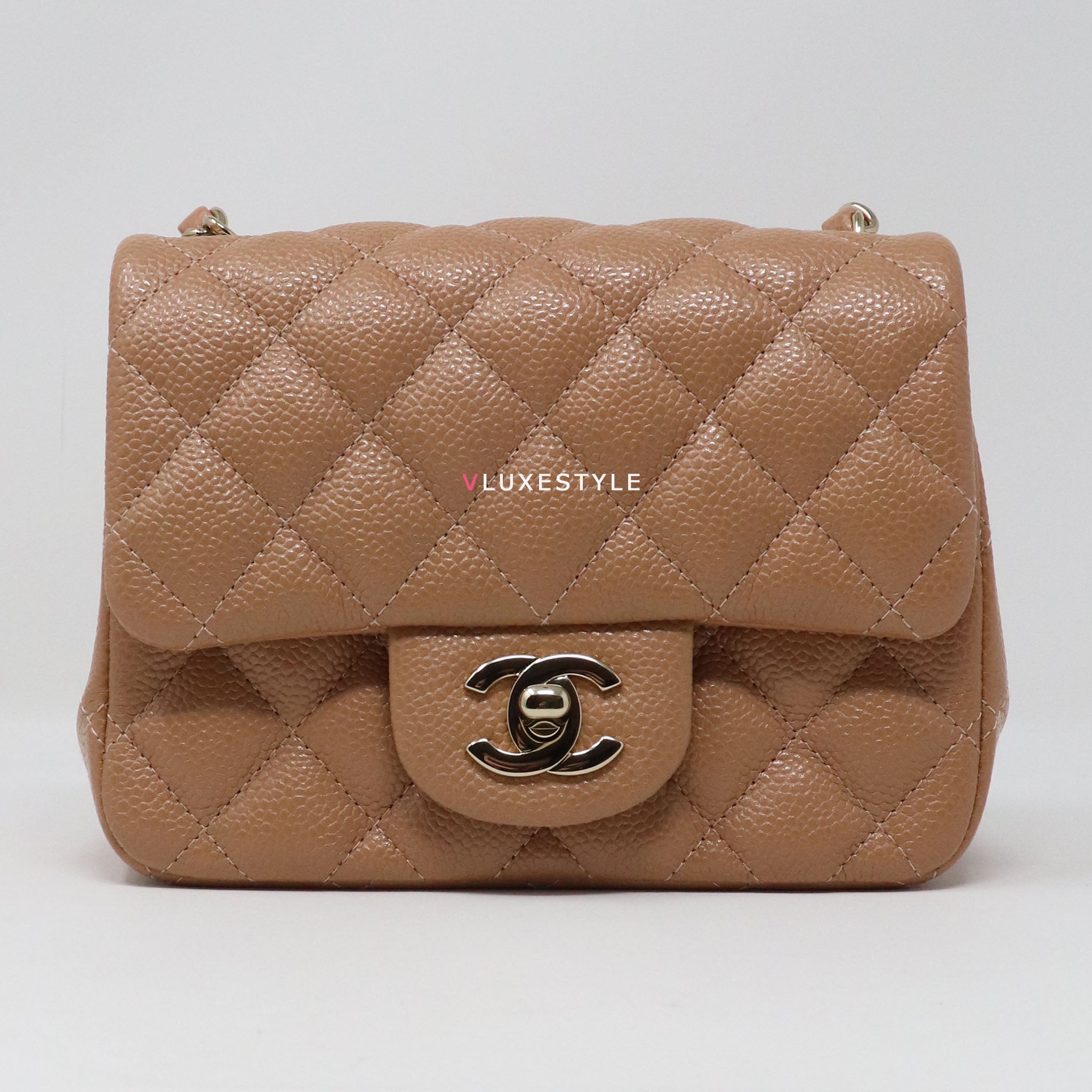 CHANEL 18S Iridescent Dark Beige Caviar Rectangular Mini Flap Bag