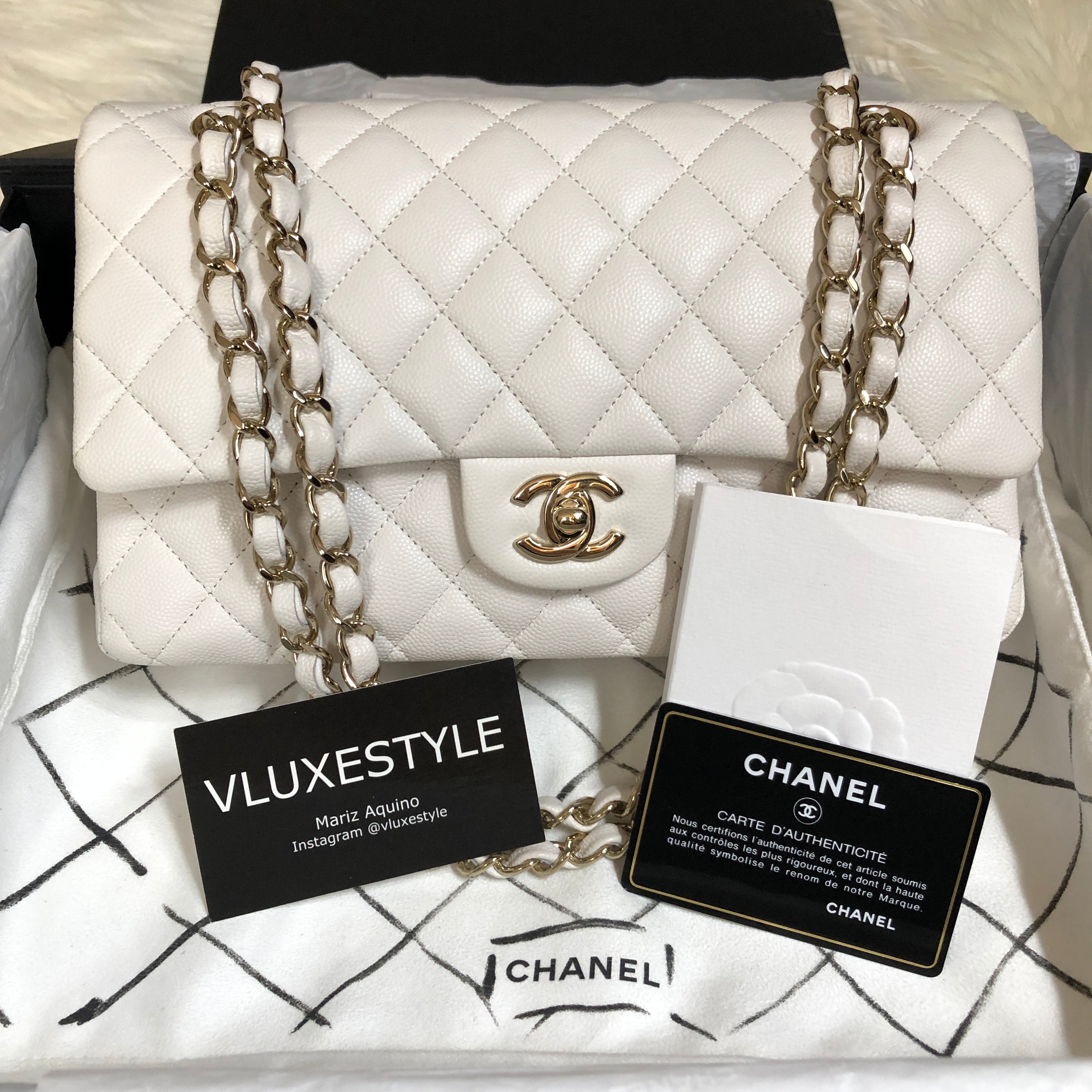 Chanel Cream White Quilted Caviar Small Classic Double Flap Gold Hardware,  2019 Available For Immediate Sale At Sotheby's