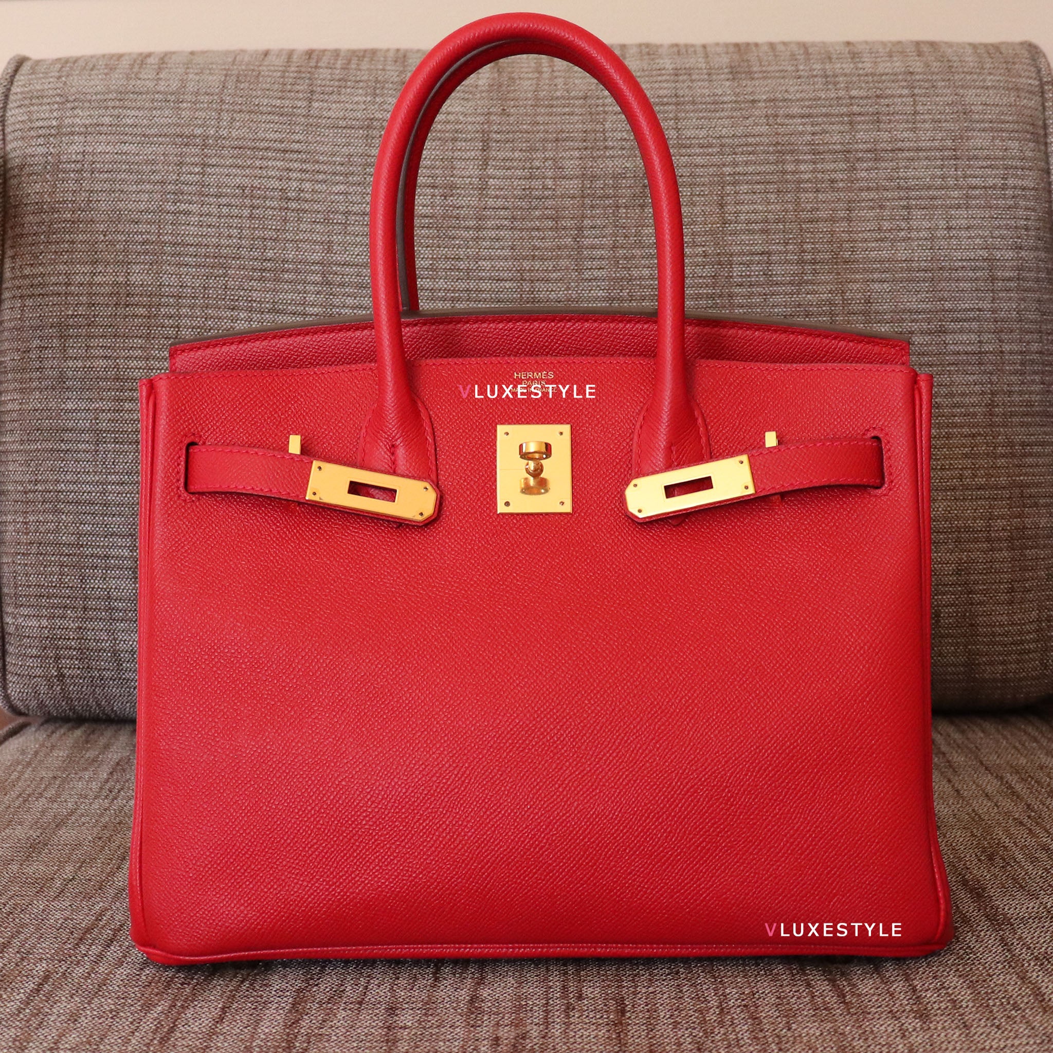 Hermes Birkin 30, Stamp Q, Rouge Casaque Color, Epsom Leather, Gold  Hardware, with Dust Cover