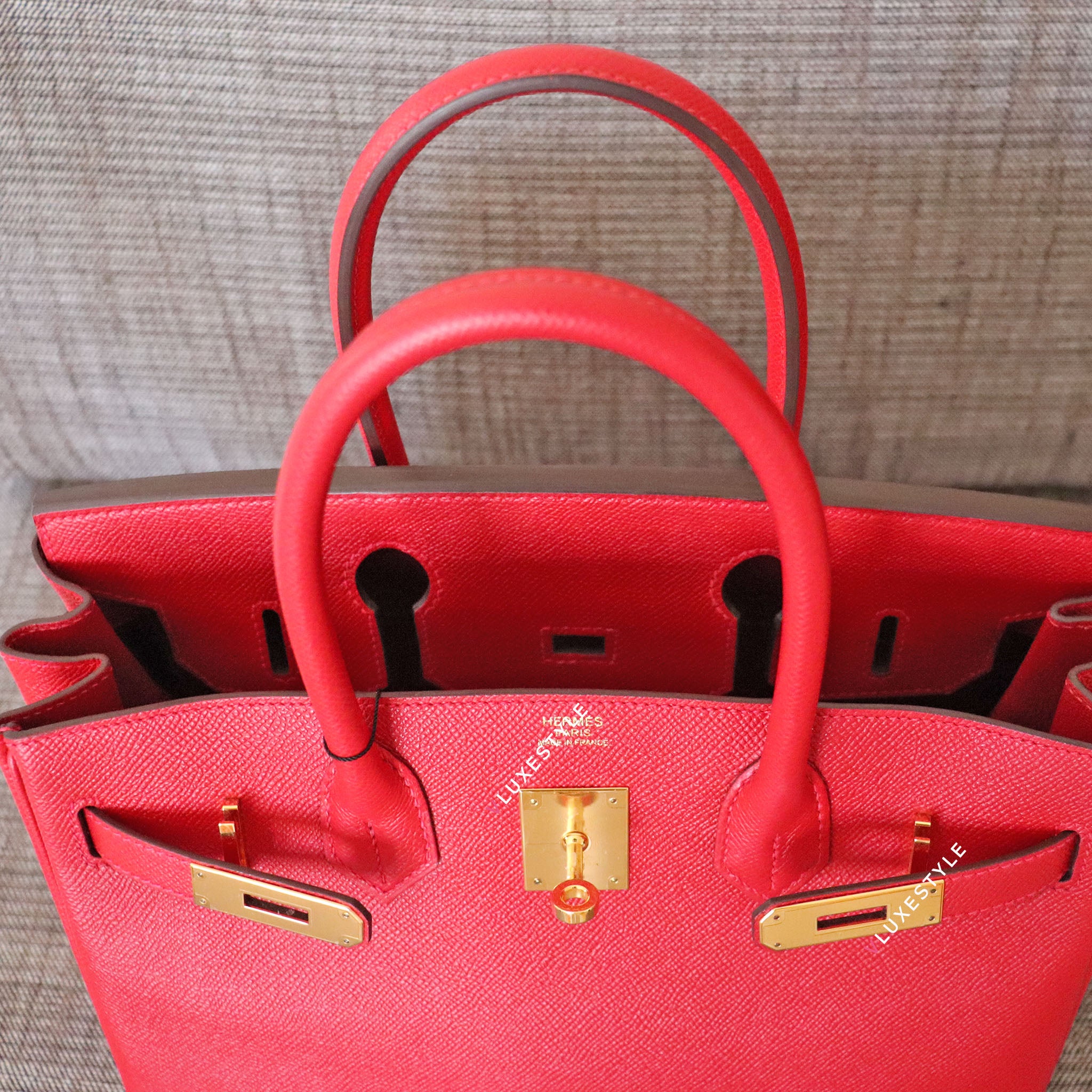 Hermes Birkin 30, Stamp Q, Rouge Casaque Color, Epsom Leather, Gold  Hardware, with Dust Cover