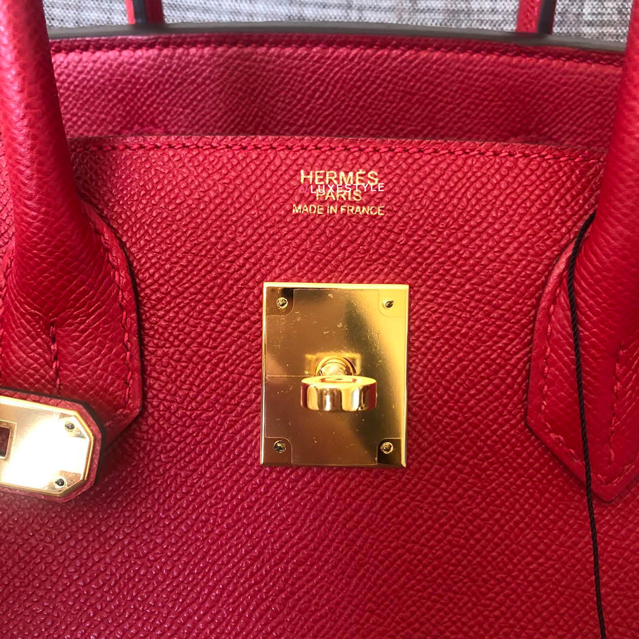 Hermes Rouge Casaque Epsom Leather Gold Finish Birkin 30 Bag Hermes