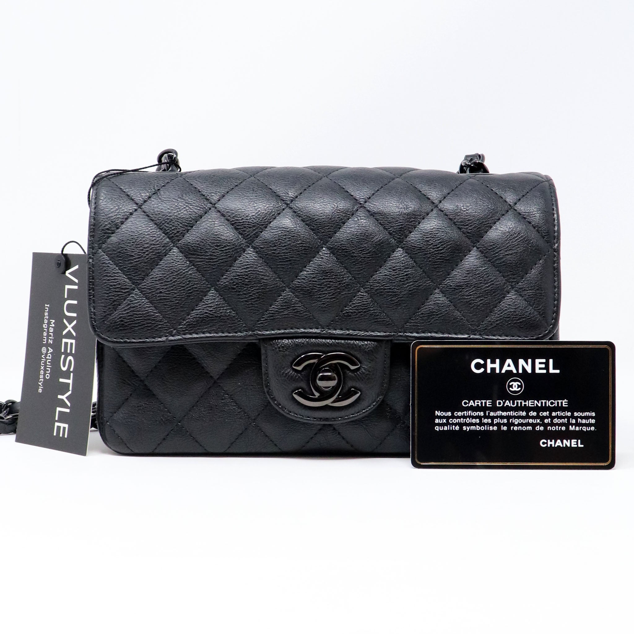 Chanel White Crumpled Calfskin Rectangular Mini Classic Flap Bag Black  Hardware