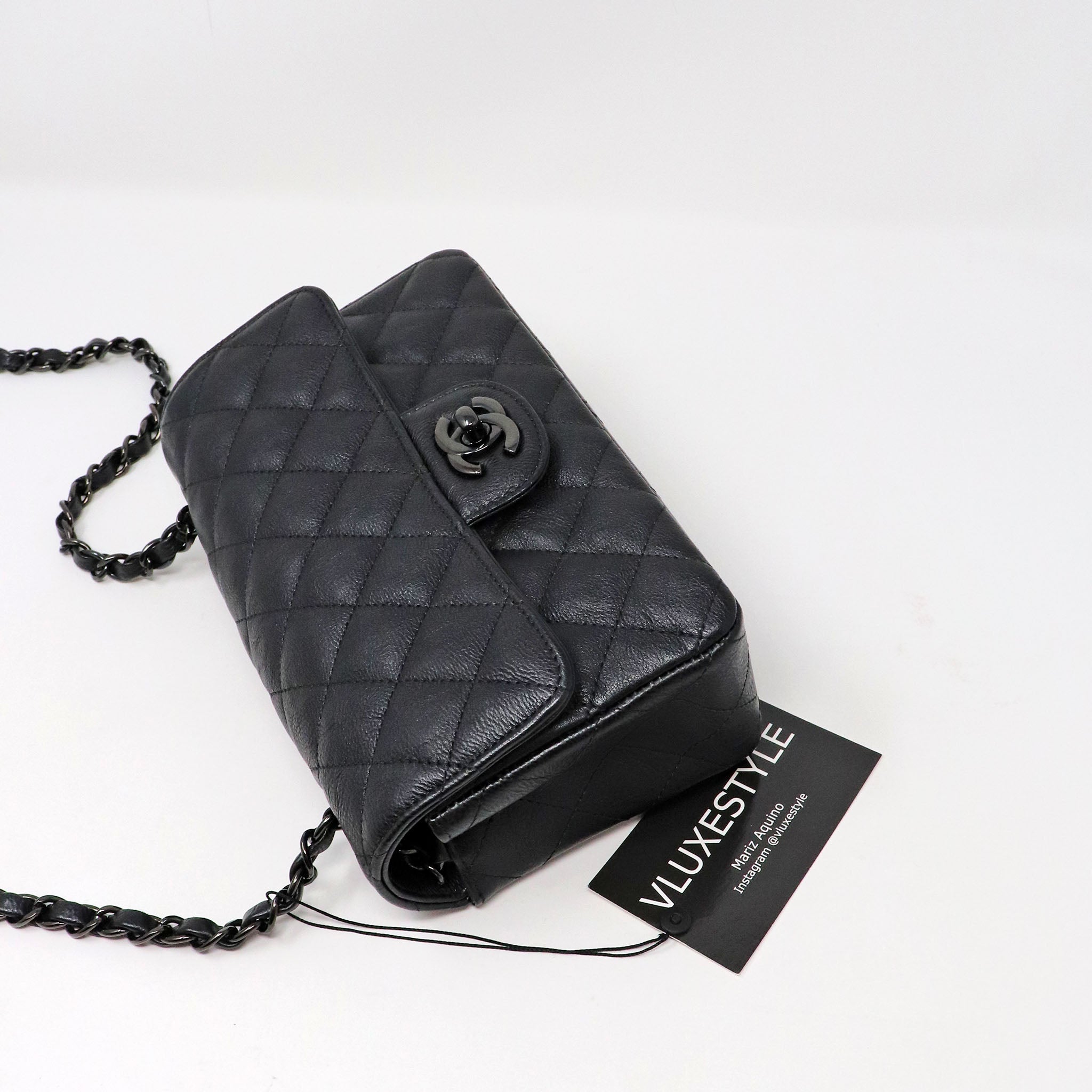 Chanel Classic Mini Rectangular 17S So Black Crumpled Calfskin with shiny  black hardware