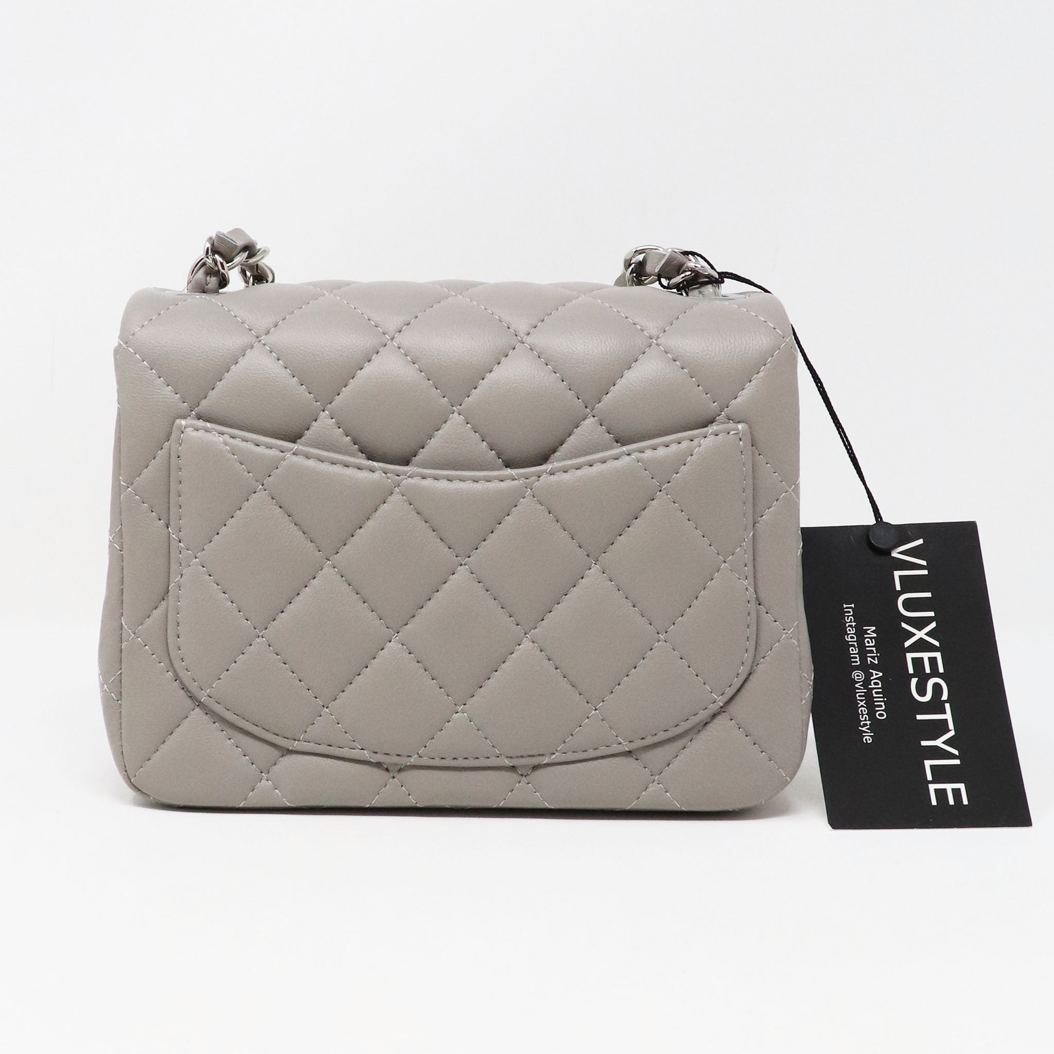 Chanel Classic Mini Square 19B Gray Quilted Lambskin with silver
