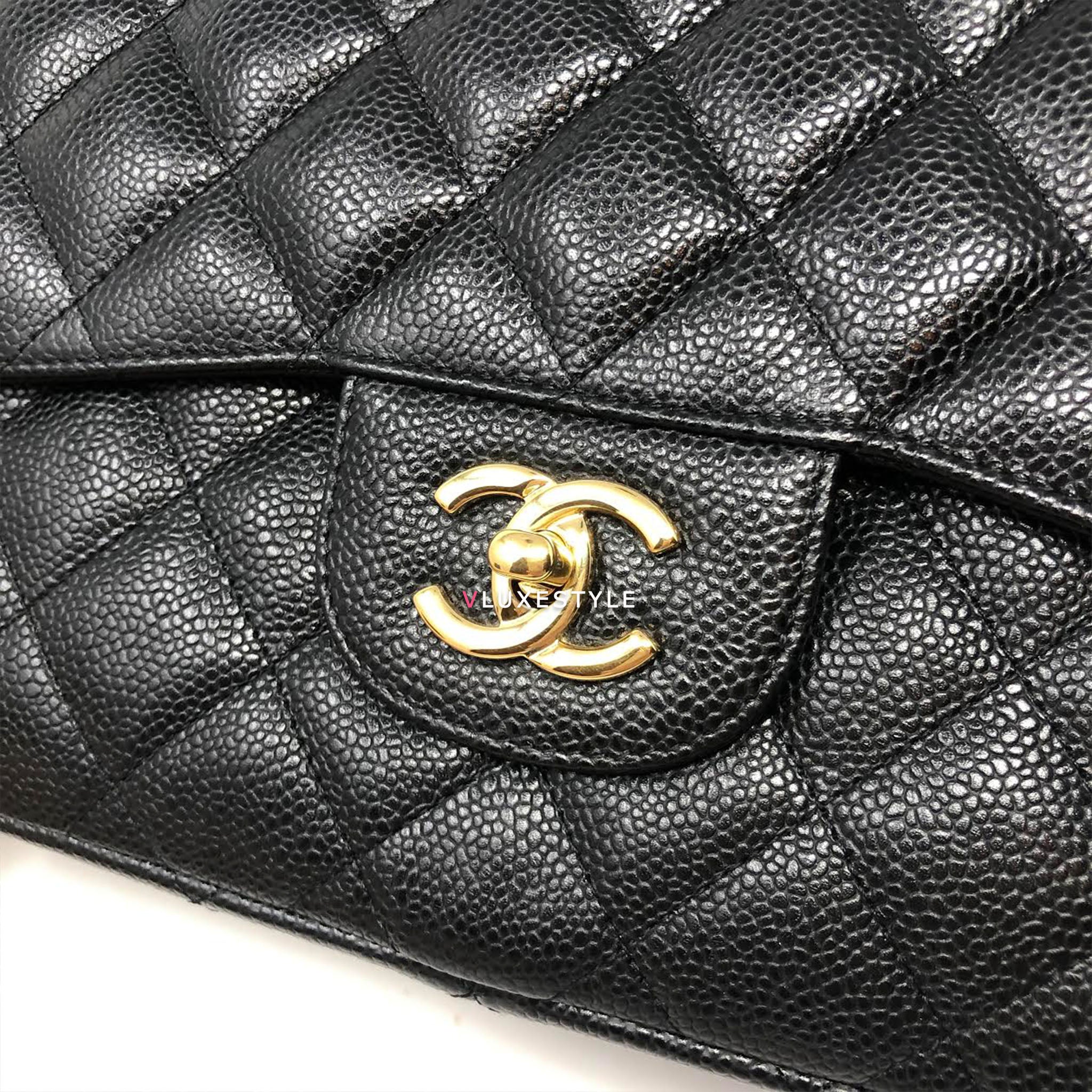 Chanel Black Quilted Caviar Jumbo Classic Double Flap Bag Silver