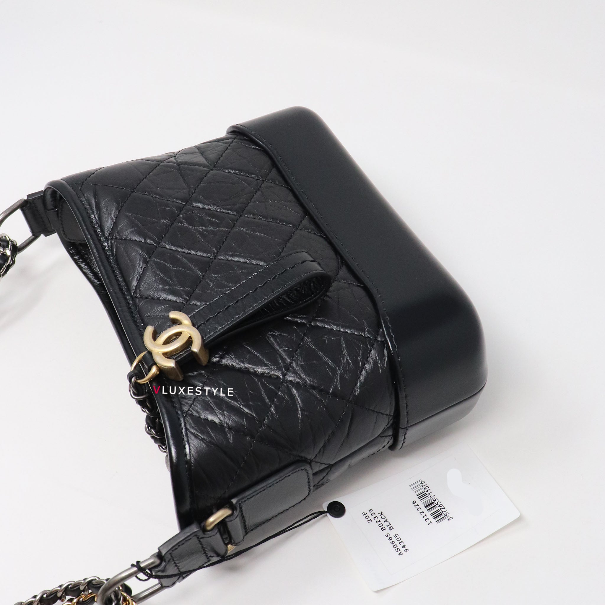 Chanel Small Gabrielle Hobo, Distressed Calfskin, Black - Laulay