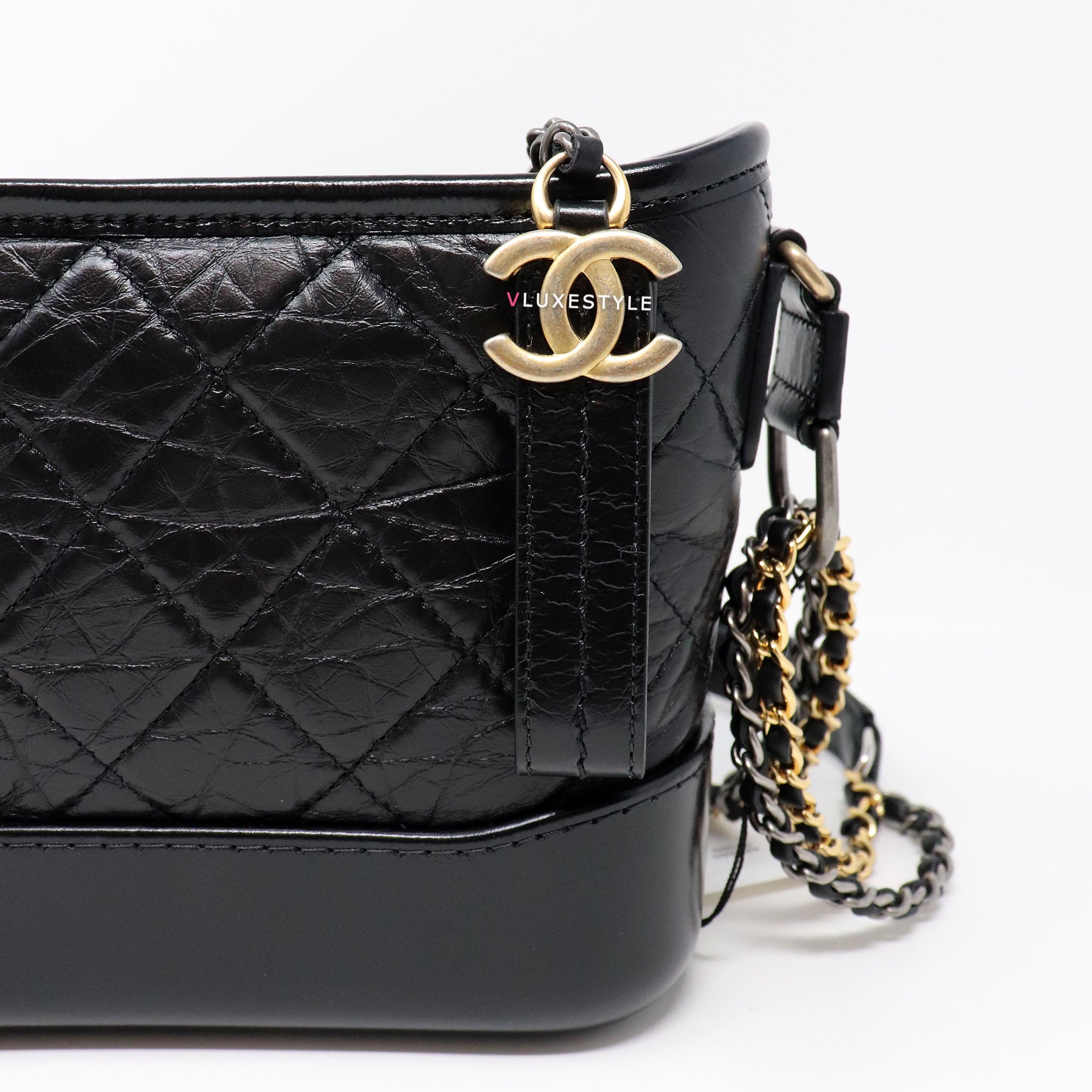 Chanel Small Gabrielle Hobo 20A Black Aged Calfskin with mixed