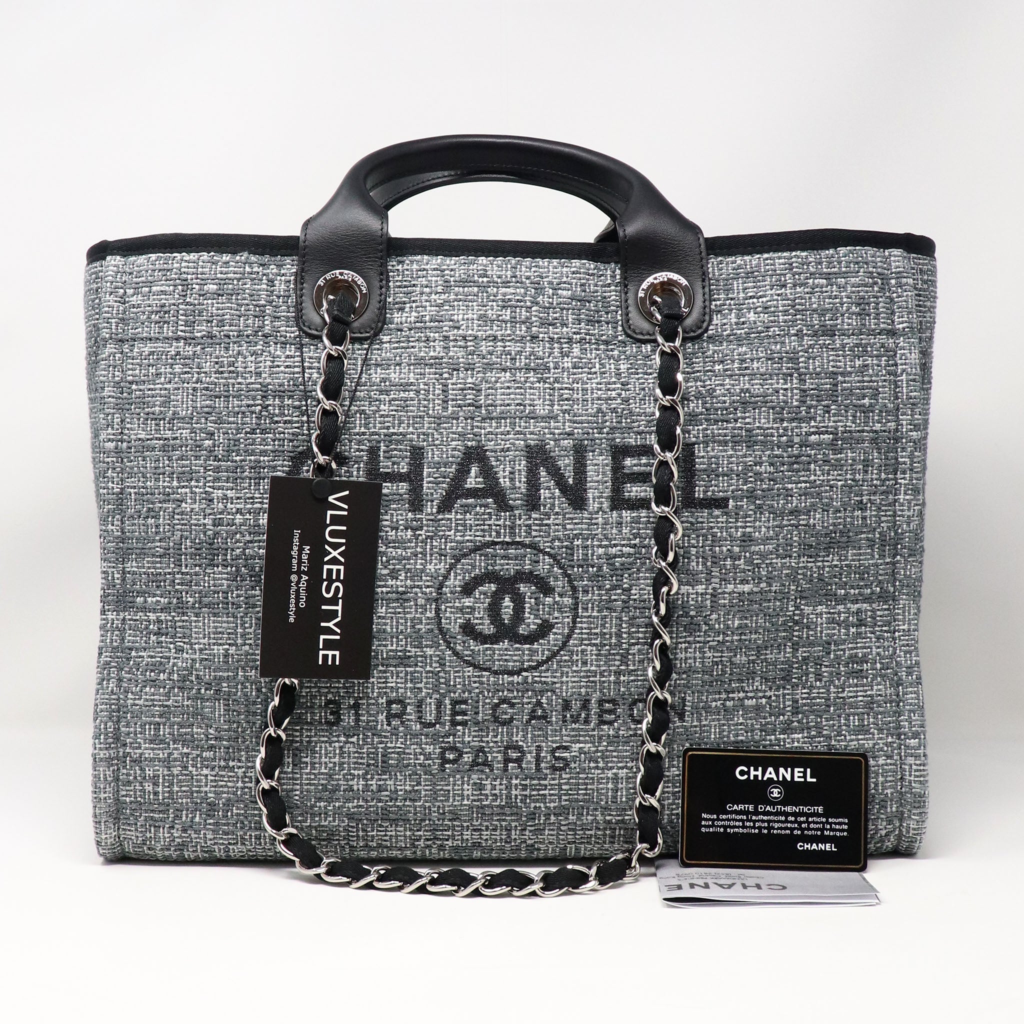 Chanel Deauville with Handle 18C Black/Gray Tweed with silver hardware