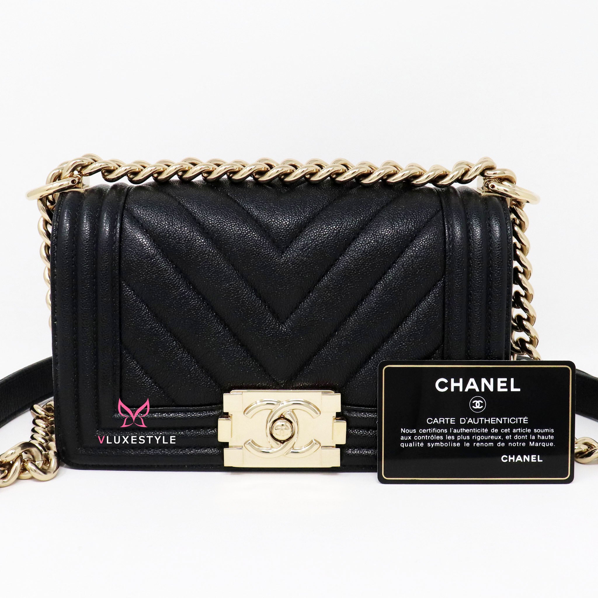 Chanel Boy Wallet On Chain Chevron Caviar Gold-tone Black in Caviar with  Aged Gold-Tone - US