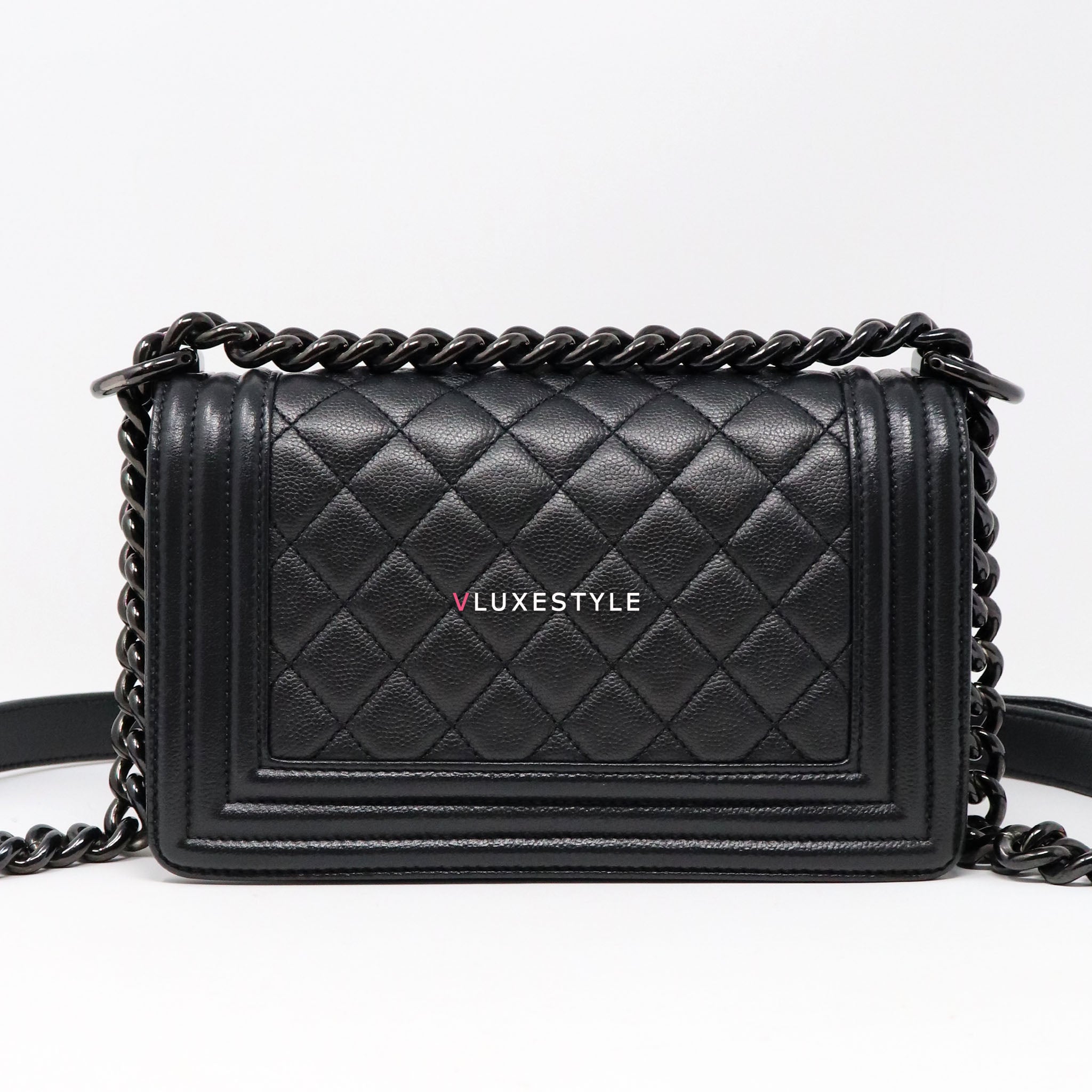 Chanel Small Le Boy 17S So Black Quilted Caviar with shiny black hardware