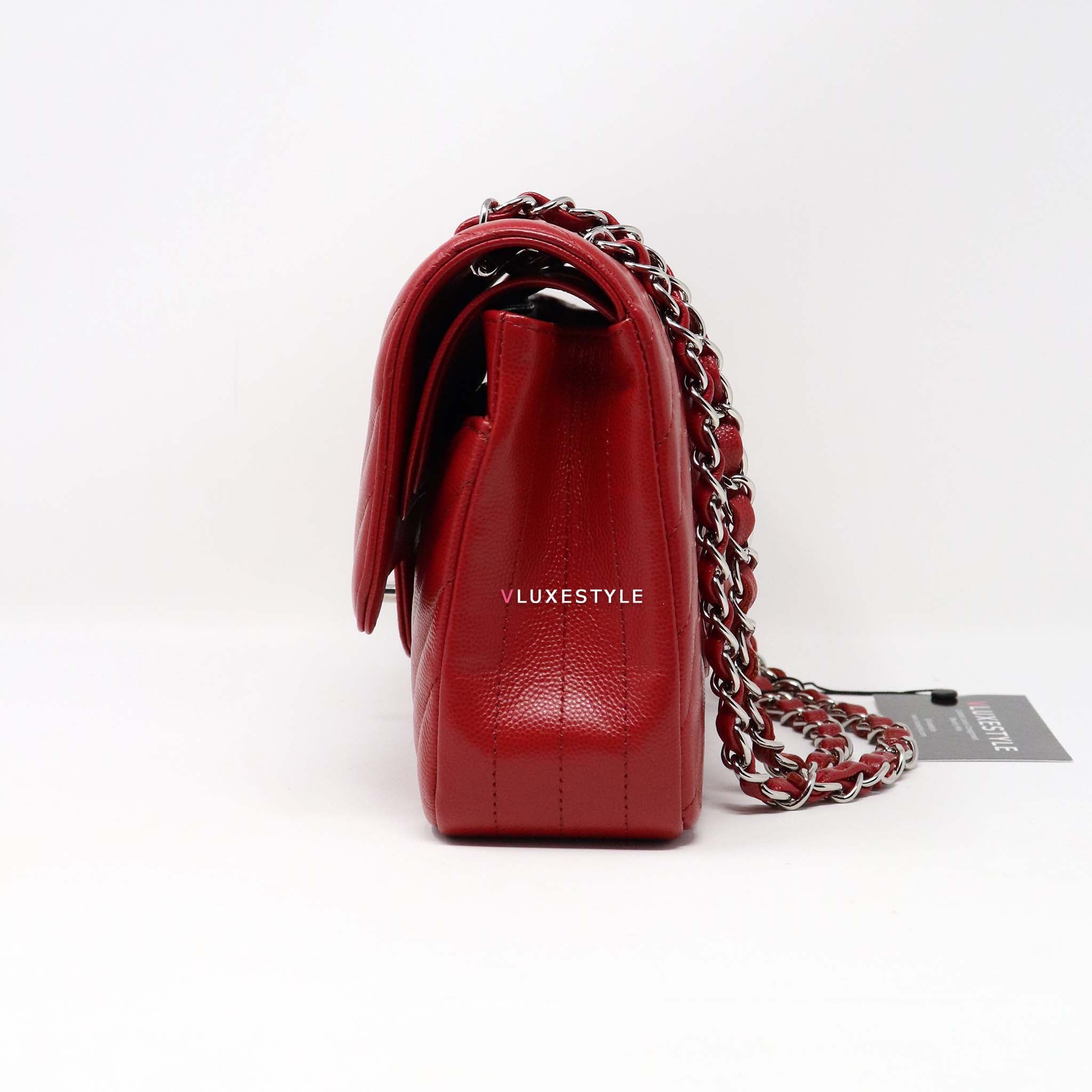 Chanel Red Surpique Chevron Flap Bag Leather ref.571862 - Joli Closet