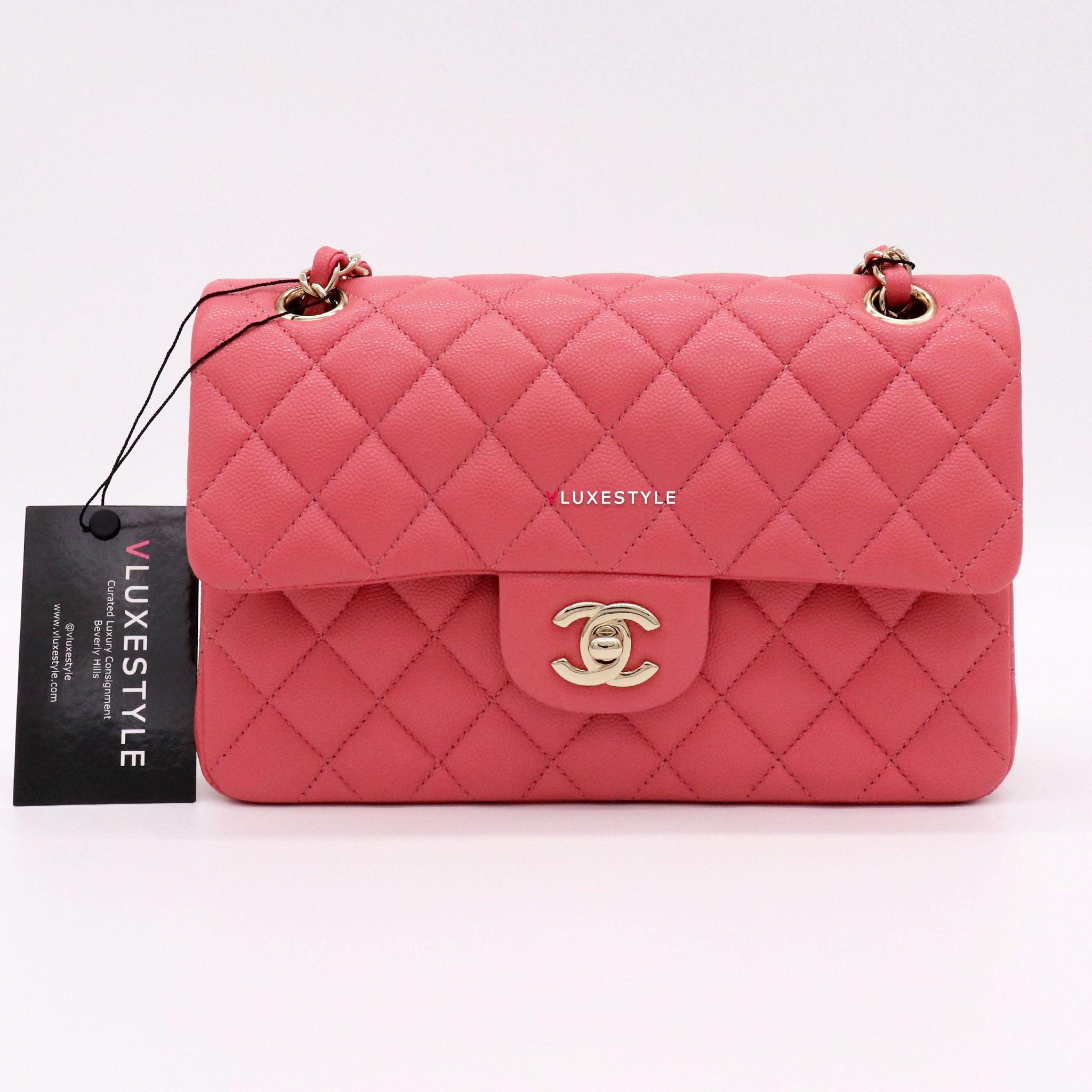 Chanel Small Classic Double Flap Bag Pink Caviar Light Gold Hardware