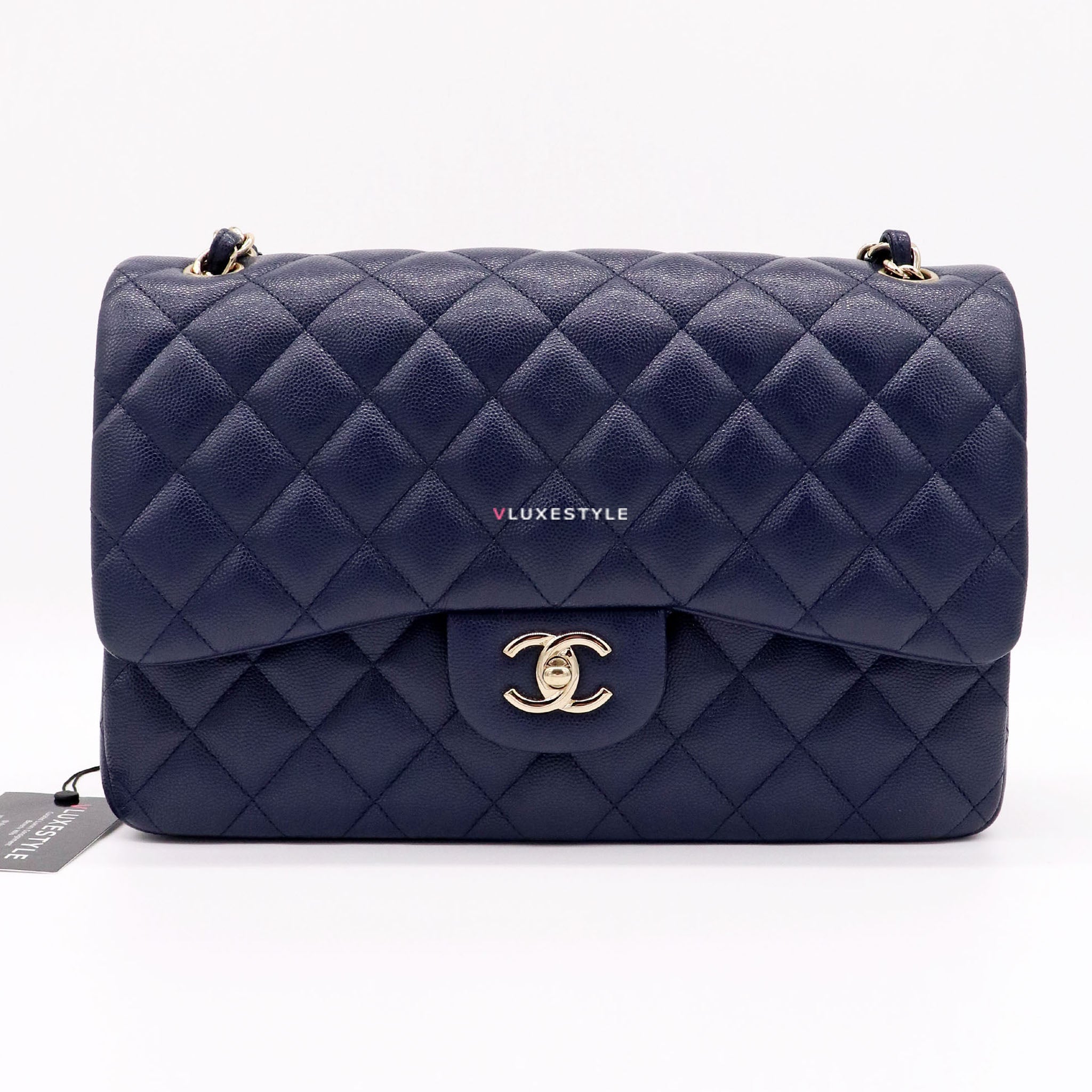 Chanel Classic Jumbo Double Flap 20C Navy Quilted Caviar with