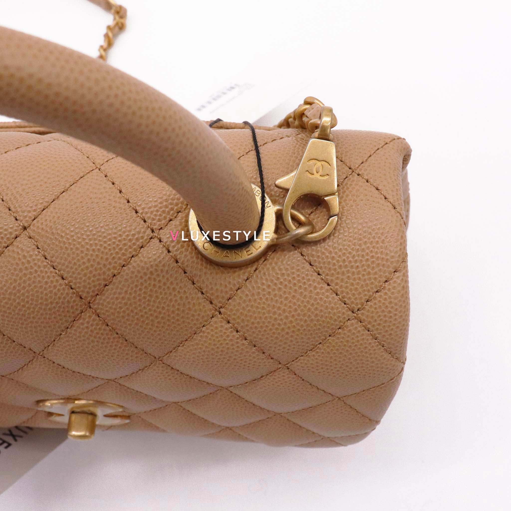 Chanel Small (Mini) Coco Handle Quilted Caramel Brown Caviar Gold Hard –  Coco Approved Studio