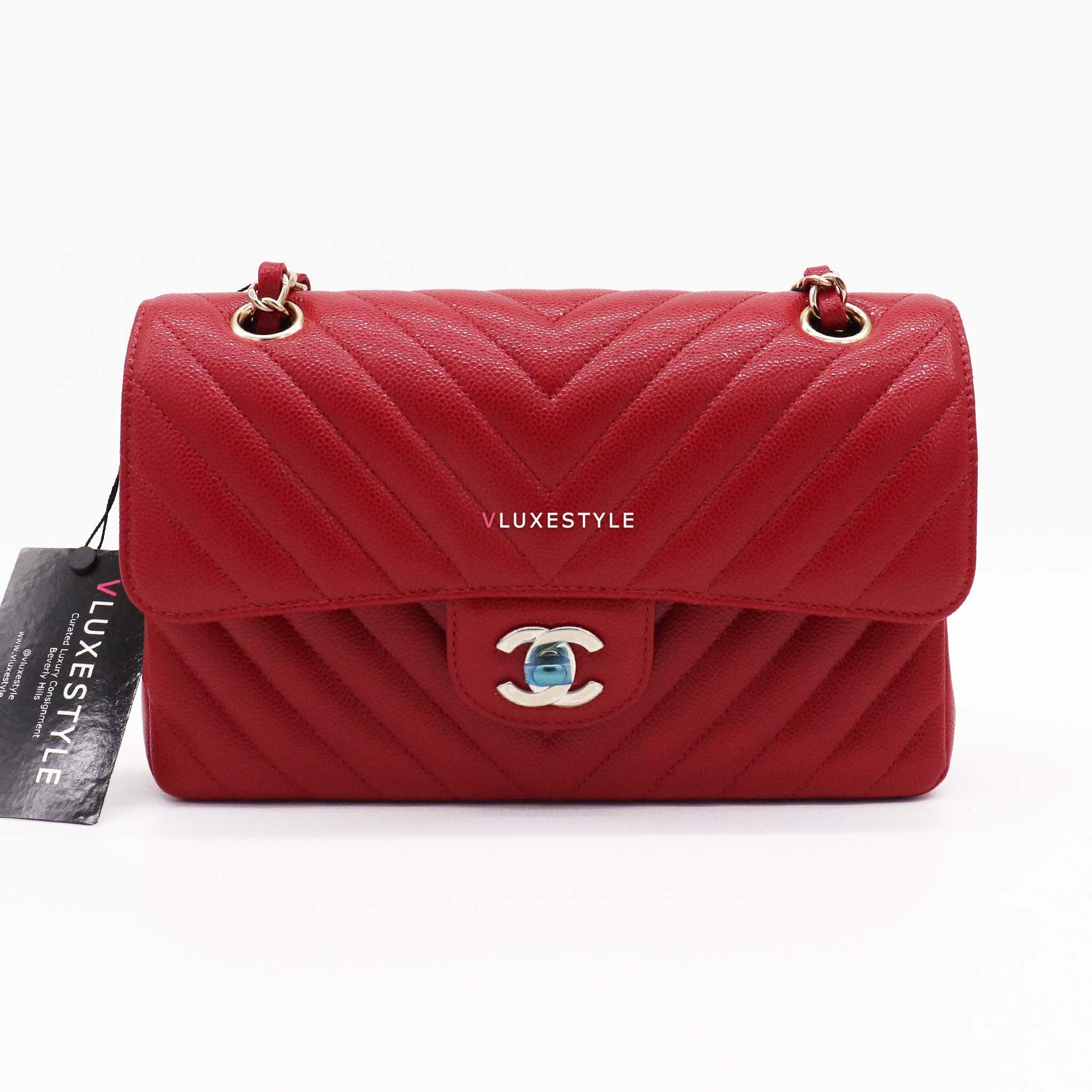 Chanel Chevron Caviar Medium Double Flap Red - Luxury In Reach