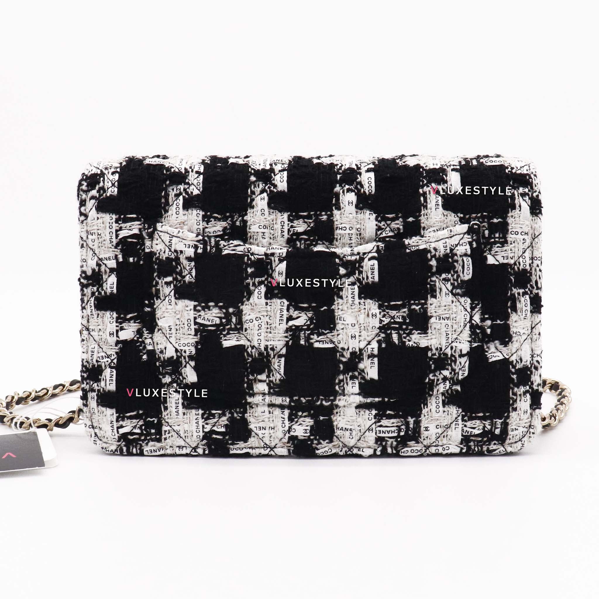 Chanel Classic Wallet on Chain 20S Houndstooth Tweed with light gold  hardware