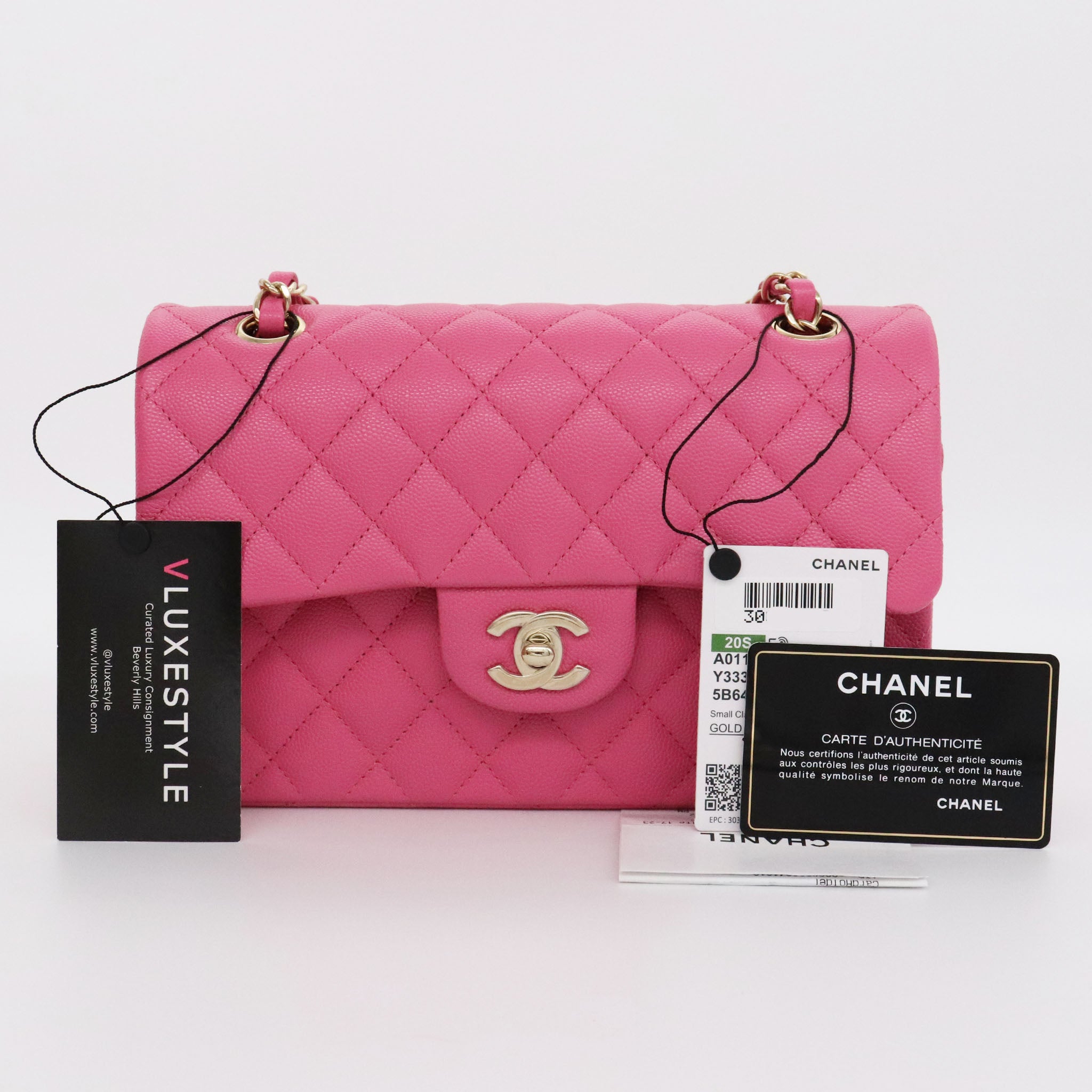 Chanel Classic Small Double Flap 20S Pink Quilted Caviar with light gold  hardware