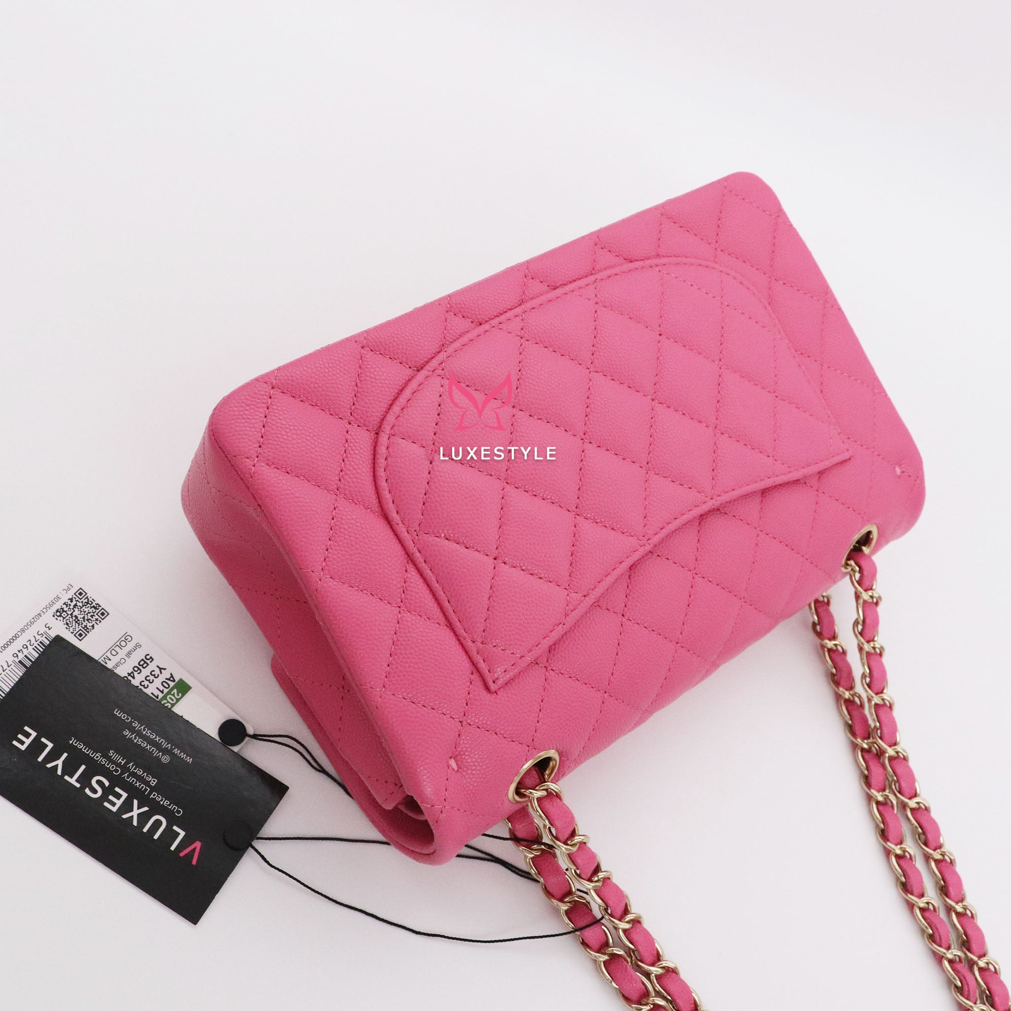 Chanel Classic Small Double Flap 20S Pink Quilted Caviar with light gold  hardware