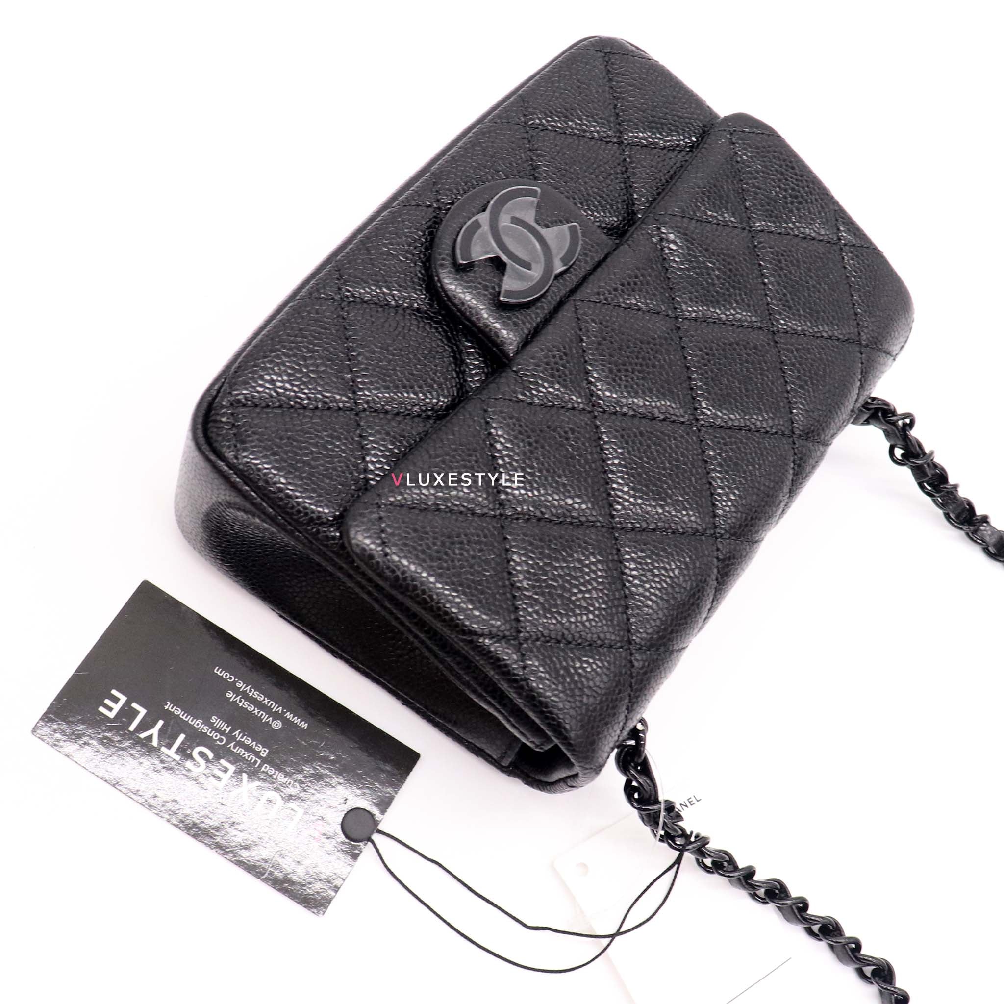 Chanel Mini Square Quilted Black Caviar Silver Hardware – Coco