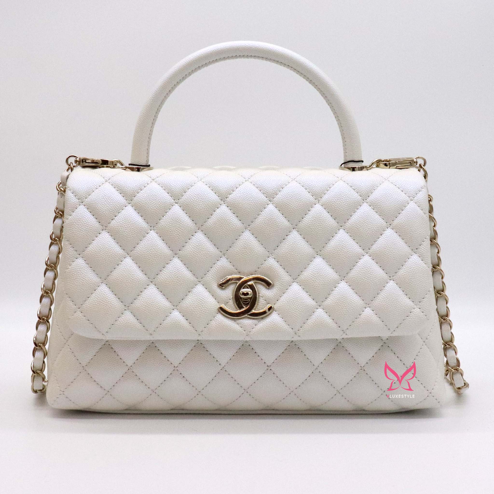 Chanel Coco Handle Extra Mini, Iridescent White Caviar with Gold Hardware,  New in Box WA001