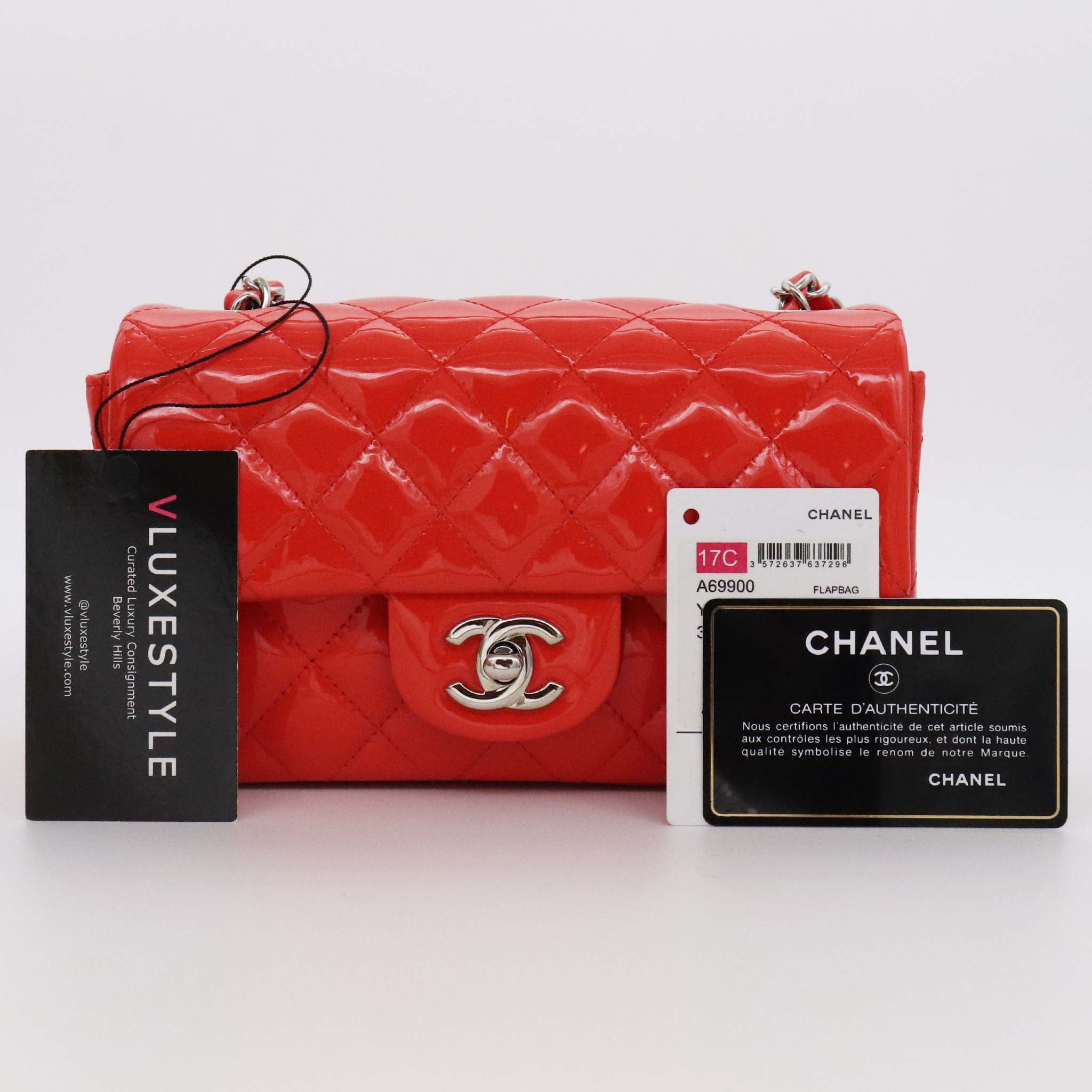 Chanel Mini Rectangular 17C Red Quilted Patent with silver hardware