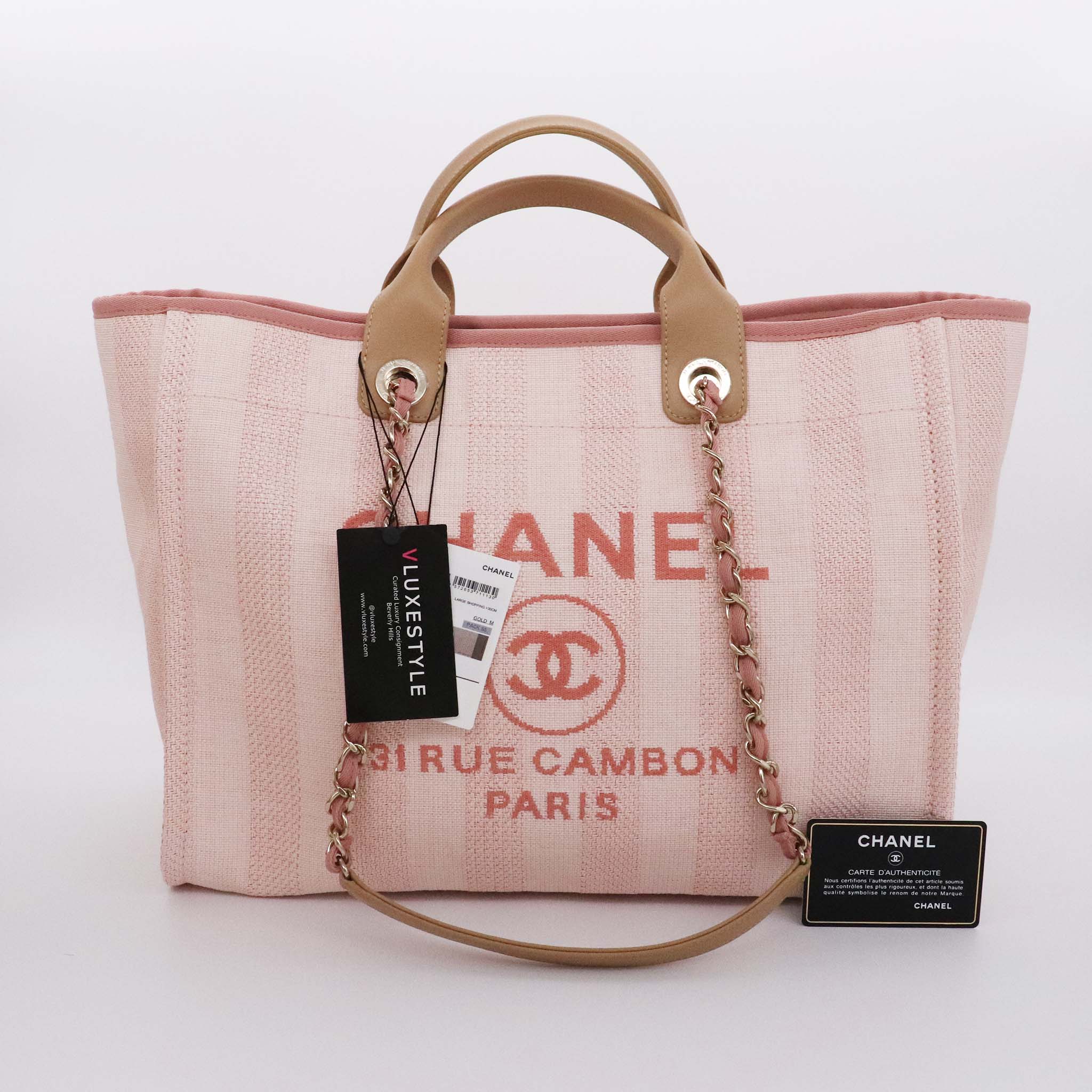 Chanel Deauville with handle 20P Pink/Beige Mixed Fibers with