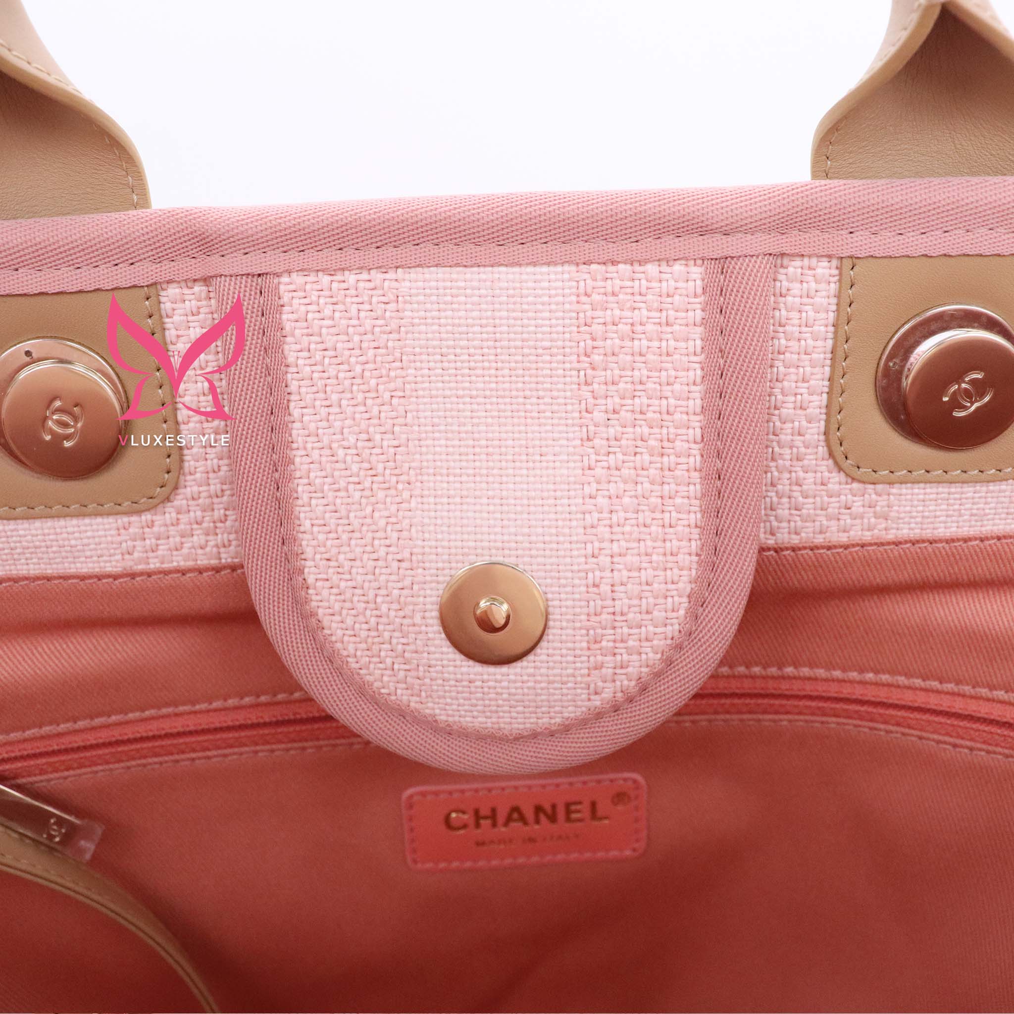 Chanel Deauville with handle 20P Pink/Beige Mixed Fibers with light gold  hardware