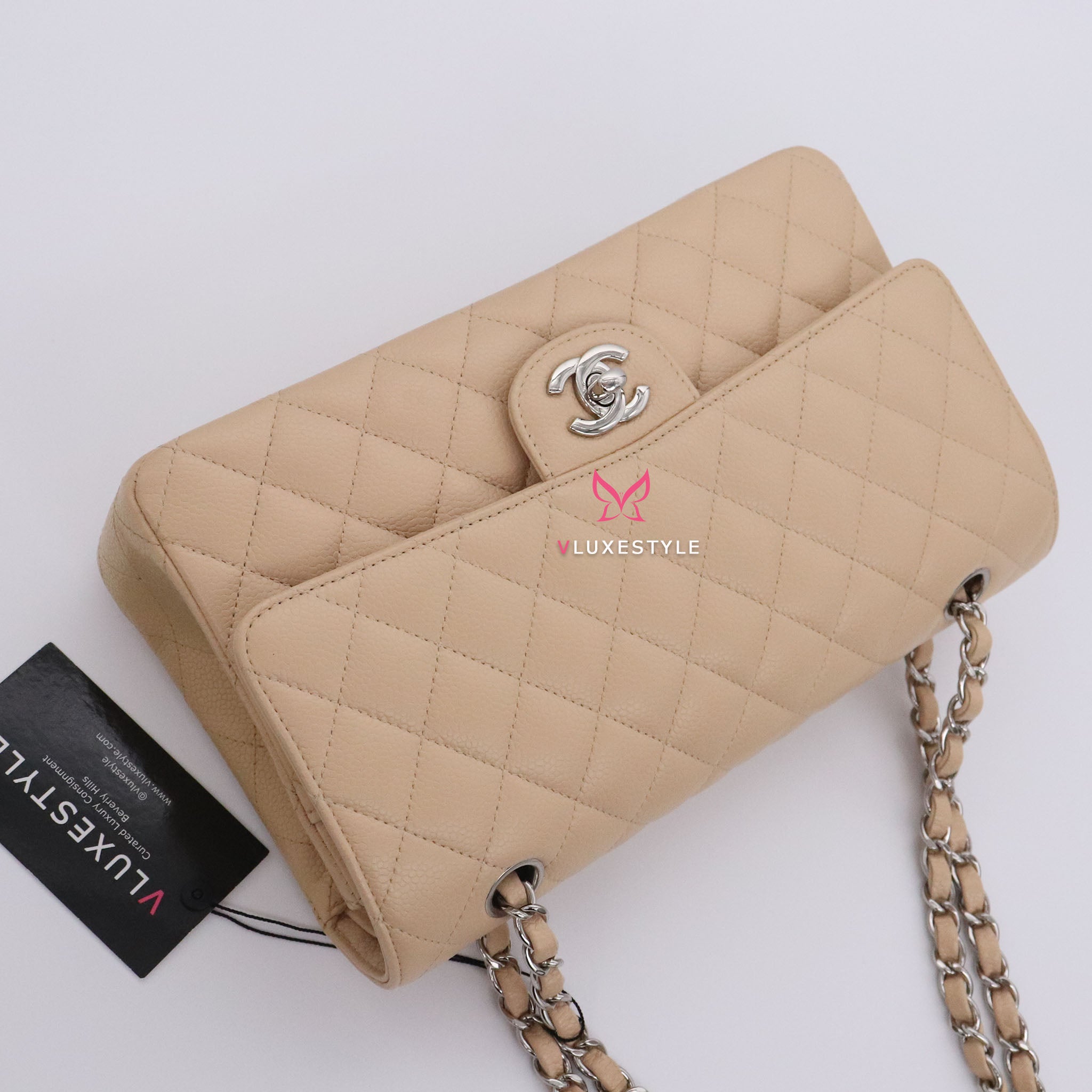 Chanel Classic Small Double Flap Beige Clair Quilted Caviar with