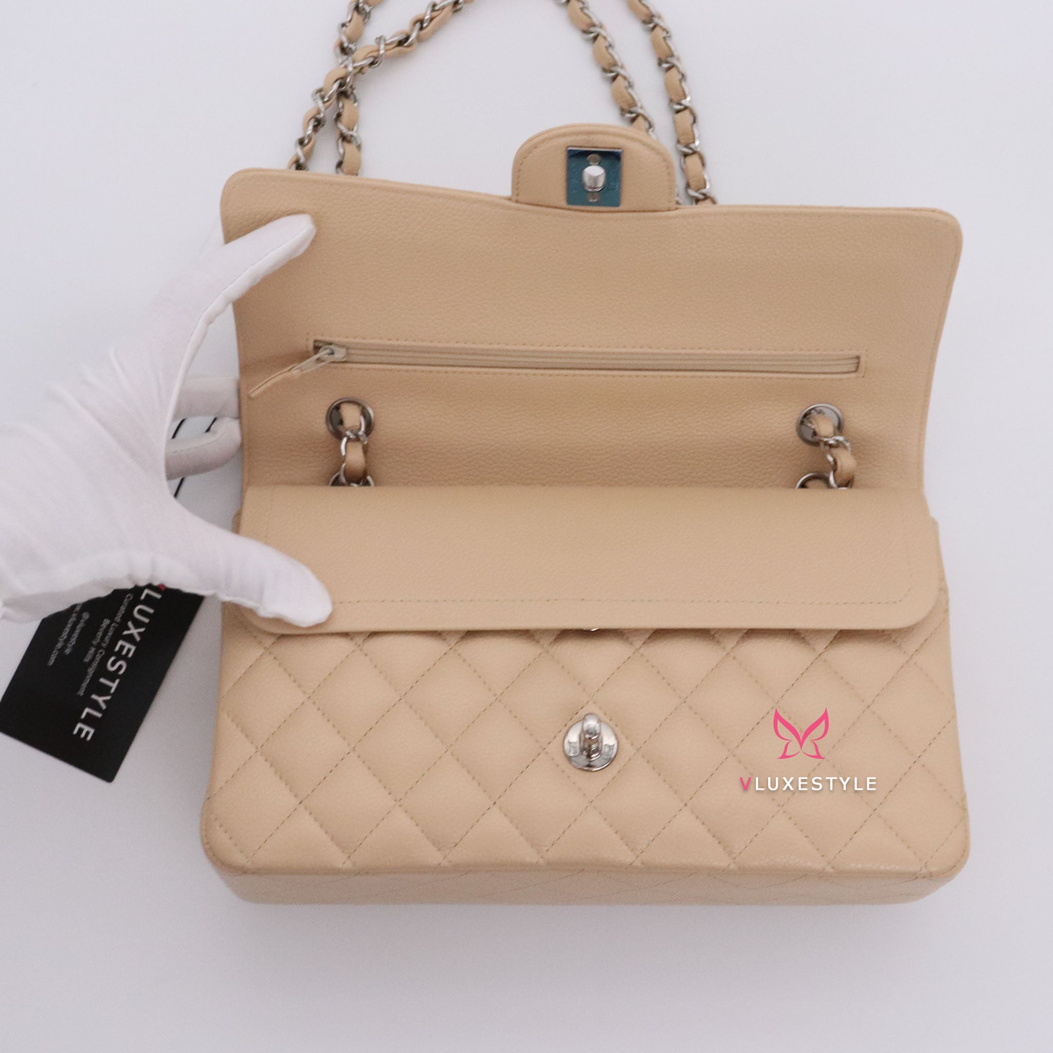 Neutrals ❤ casually styled Chanel medium classic flap in beige