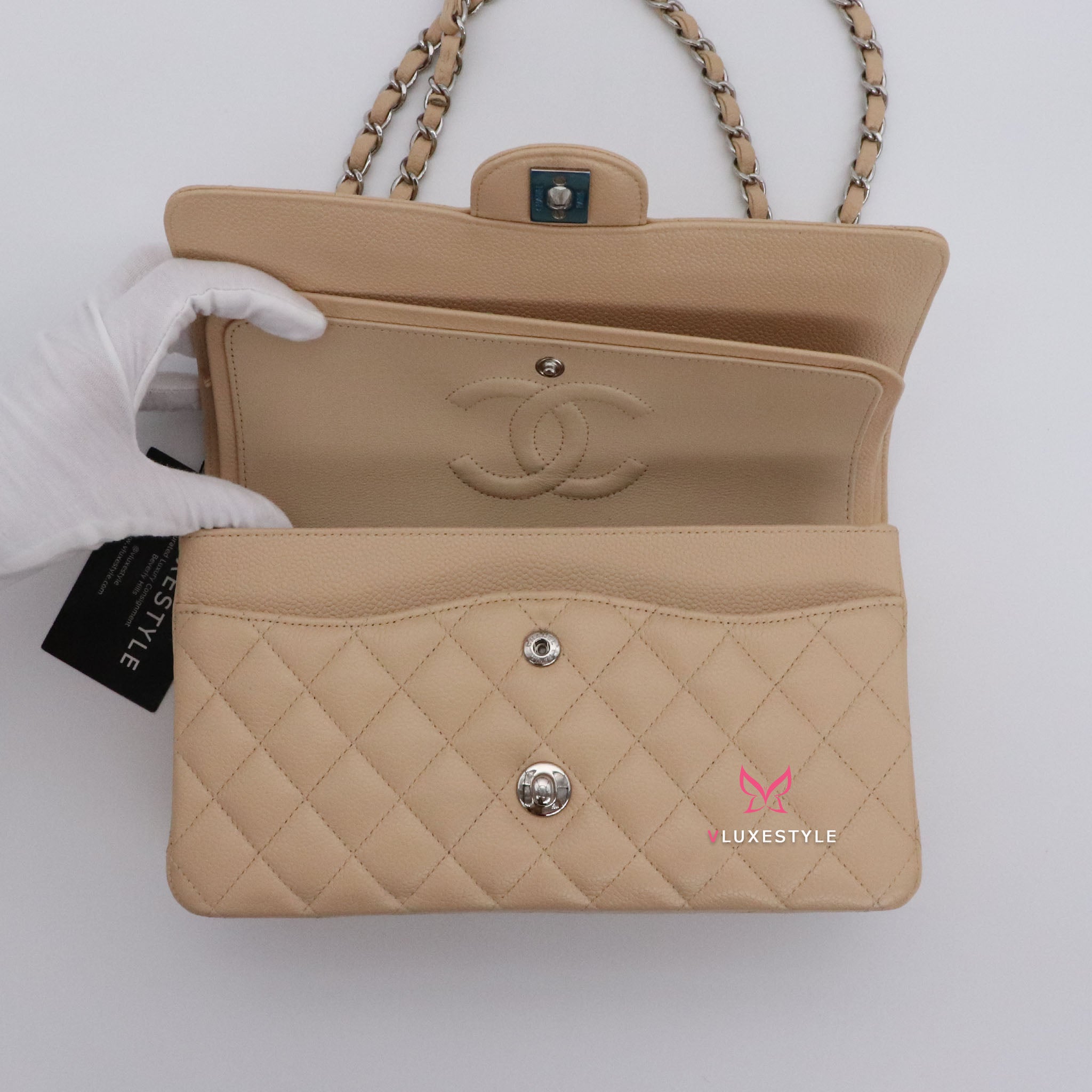 Chanel Beige Quilted Caviar Medium Classic Double Flap Silver Hardware,  2021 Available For Immediate Sale At Sotheby's