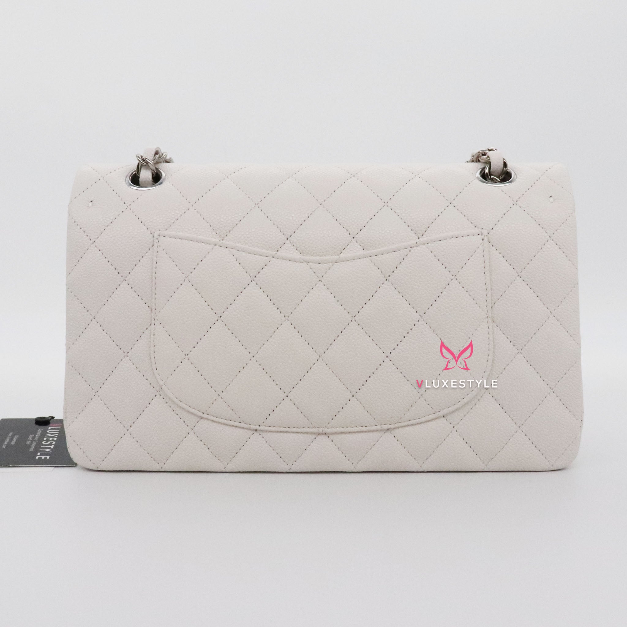 Chanel White Quilted Caviar Leather Flap Bag with Silver Hardware., Lot  #58057