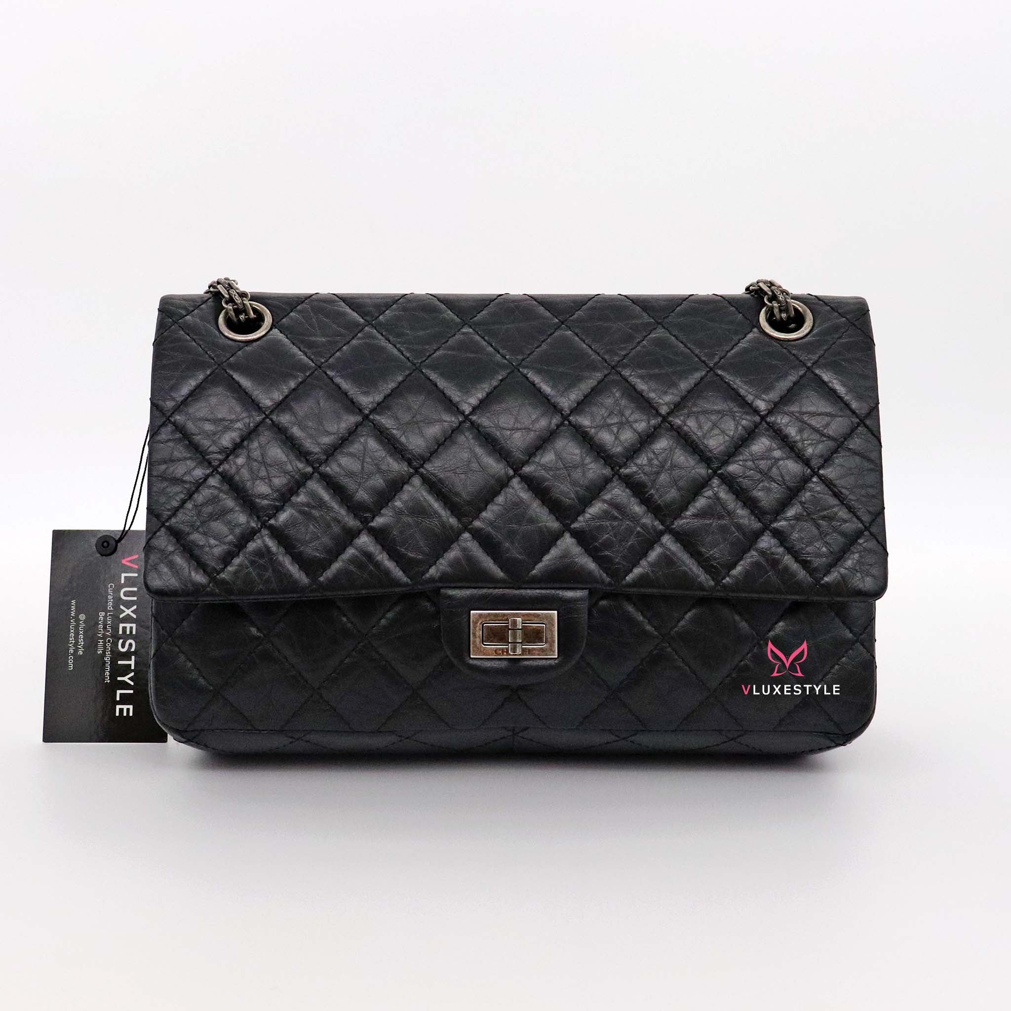 Chanel Black Quilted Crackled Leather Medium Reissue Camera Bag