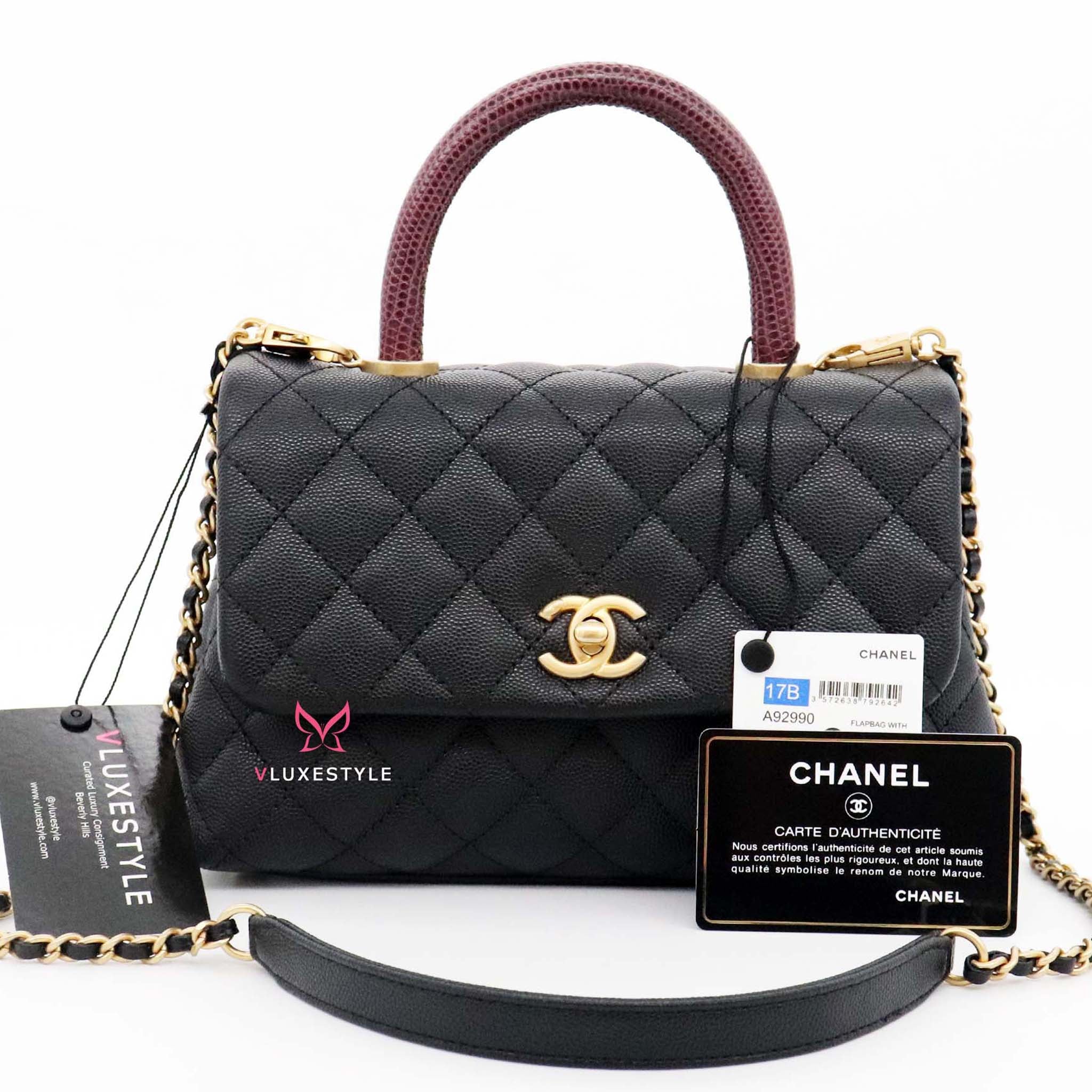 chanel black top handle handbag