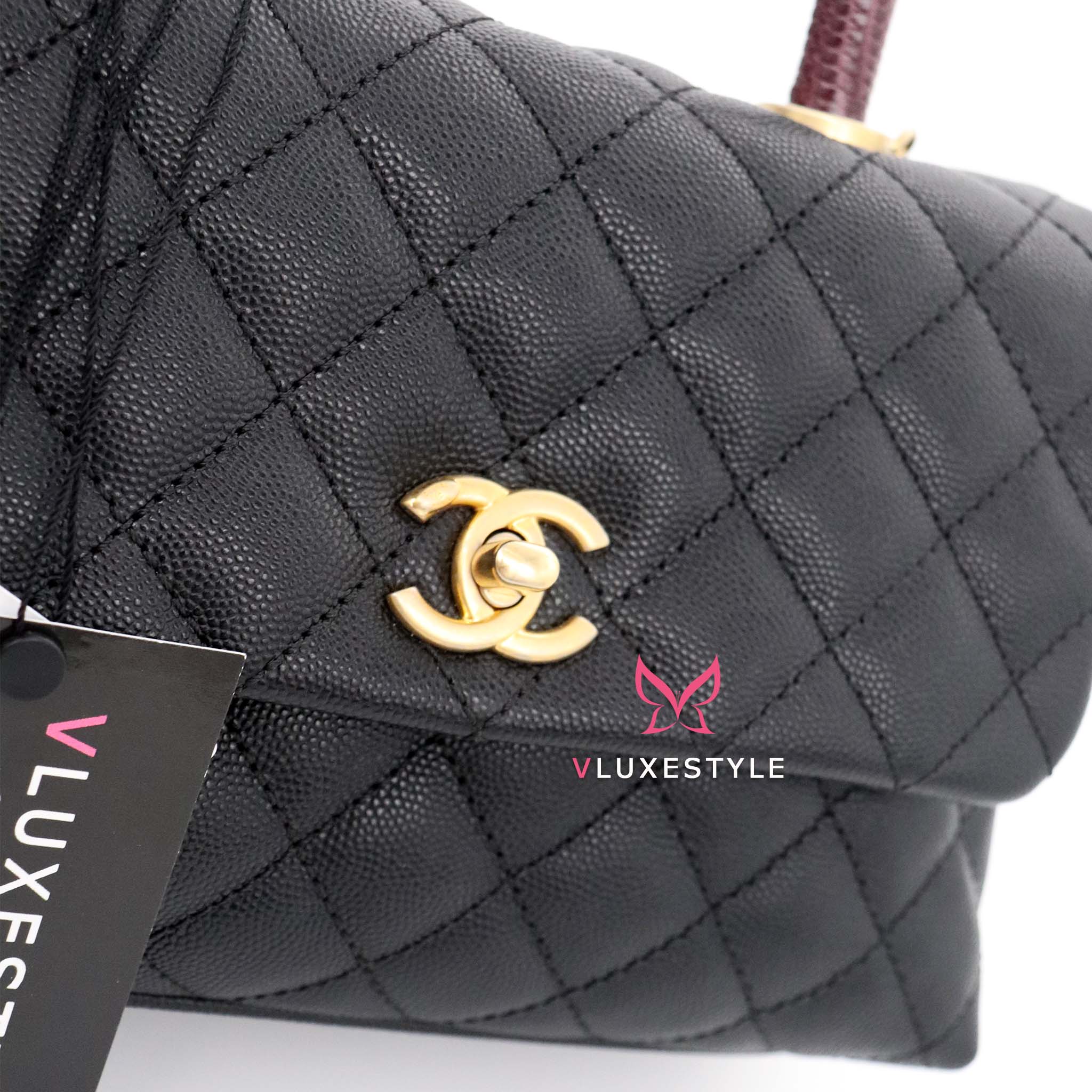 Chanel Black Caviar Lizard Coco Handle Small Flap Bag