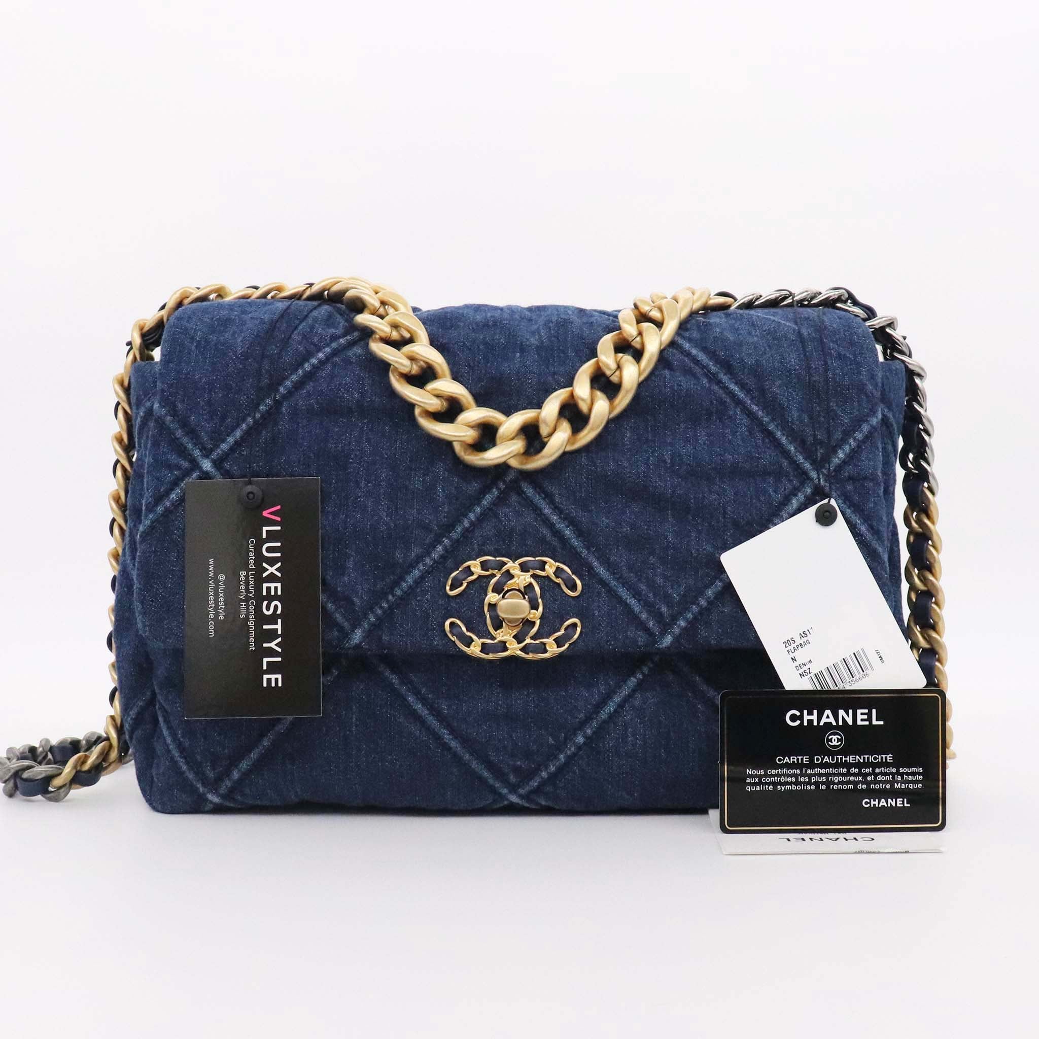 Chanel 19 Medium Flap Bag Gold HW Denim - NOBLEMARS