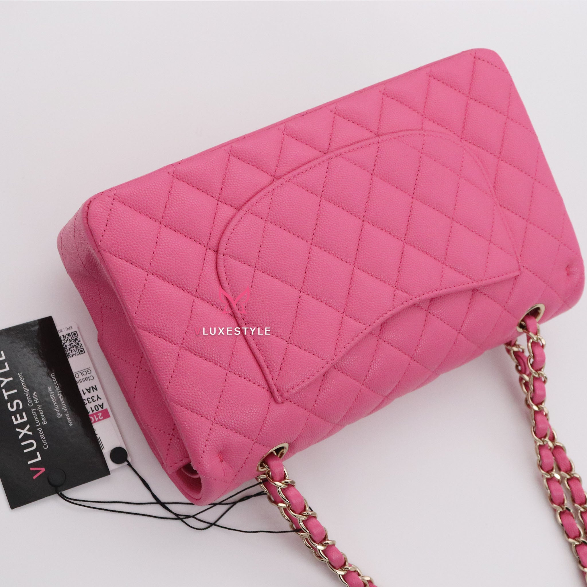 Chanel 21C Pink Tweed Medium Classic Flap Bag Leather ref.875808