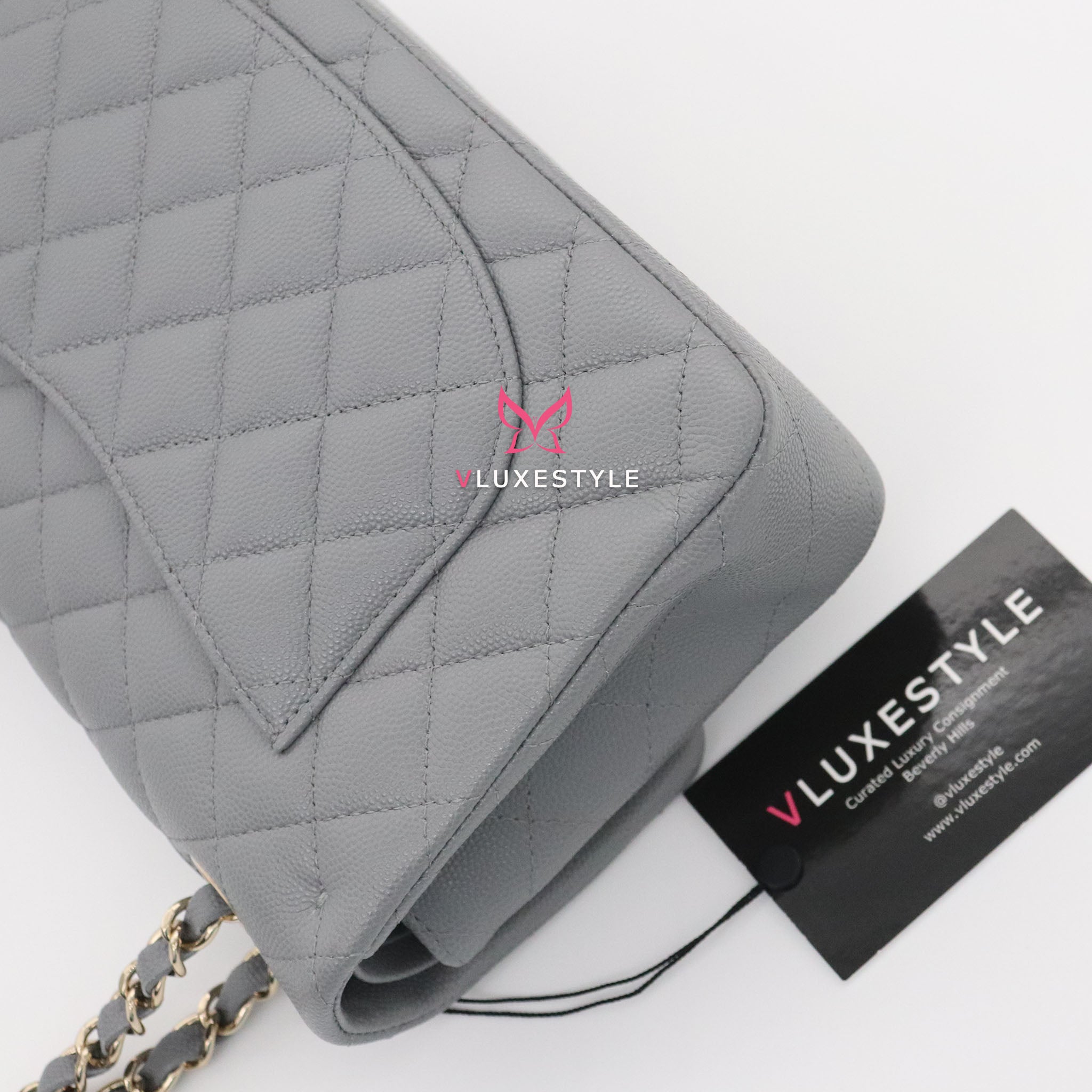Chanel Classic Small Double Flap 20C Gray/Grey Quilted Caviar with