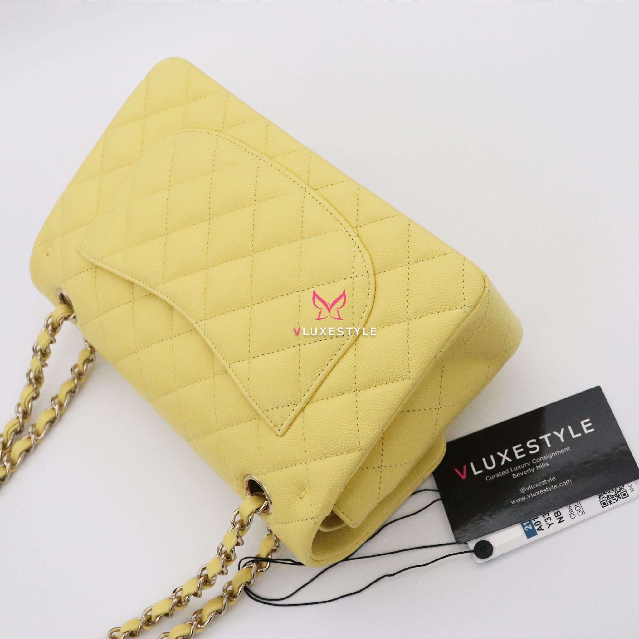 Chanel Classic Small Double Flap 21P Yellow Quilted Caviar with