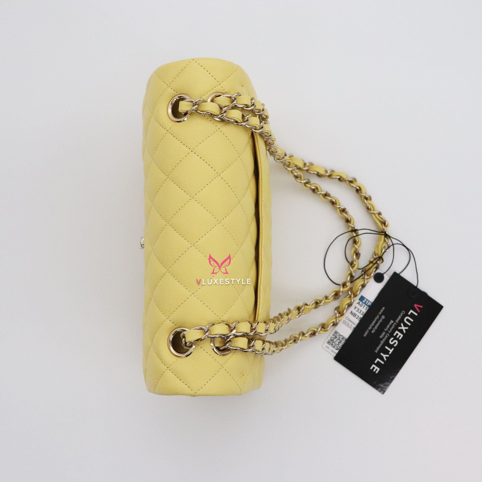 Chanel Classic Small Double Flap 21P Yellow Quilted Caviar with