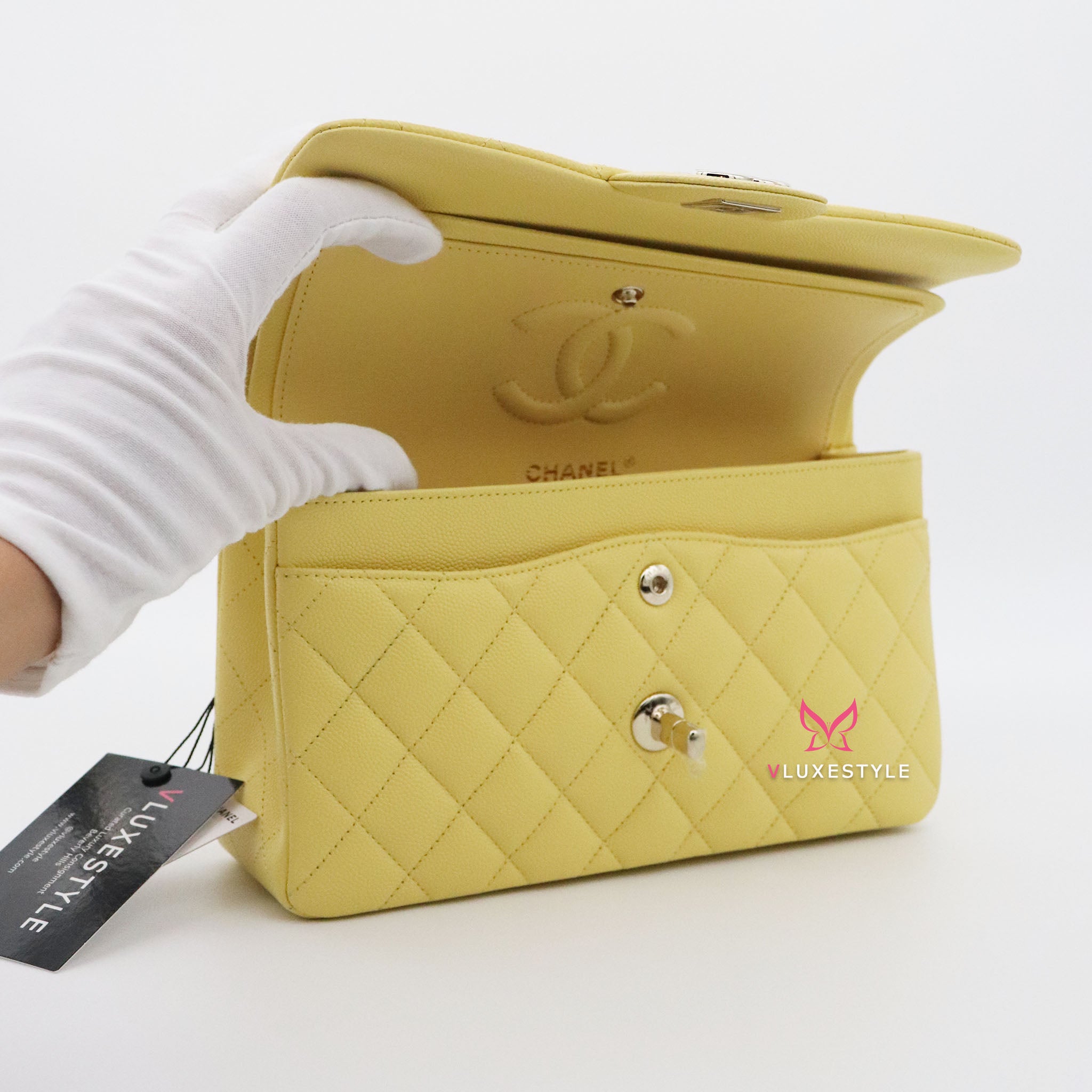 Chanel Yellow Quilted Glazed Crackled Leather Medium Just