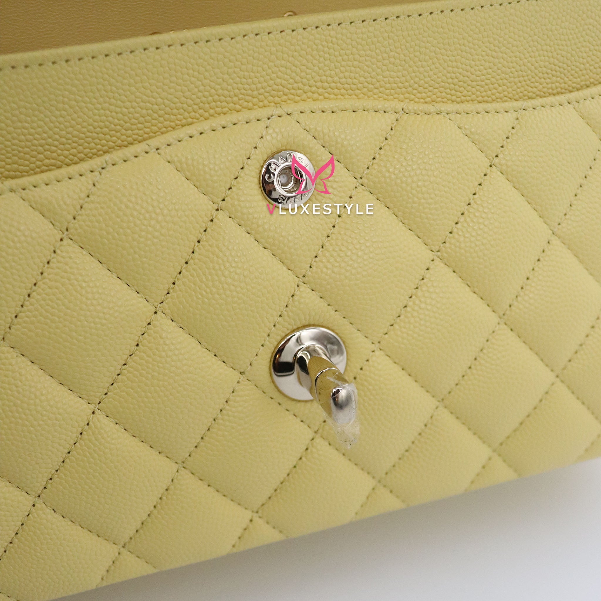 Chanel Classic Small Double Flap 21P Yellow Quilted Caviar with