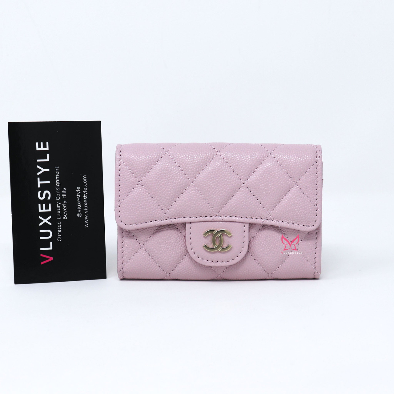 Chanel Flap Card Holder 21S Light Pink Quilted Caviar with light