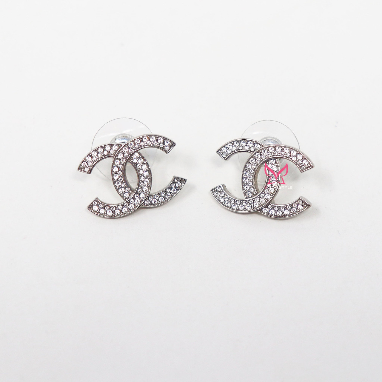 CHANEL Crystal CC Heart Drop Earrings Gold Silver 1239993 | FASHIONPHILE