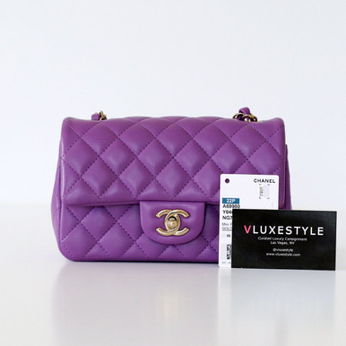 Chanel Classic Mini Rectangular Flap 22P Purple Quilted Lambskin with ...