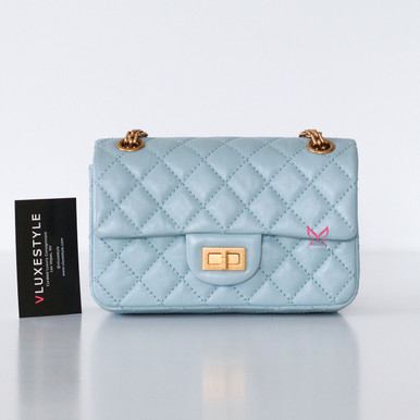 Chanel Mini Reissue 22P Light Blue Quilted Calfskin with brushed gold ...