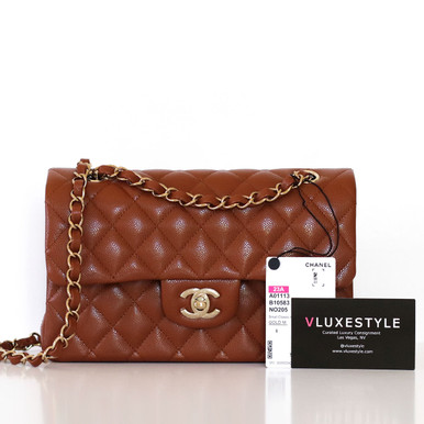 Chanel Classic Small Flap 23A Golden Brown/Caramel Quilted Caviar