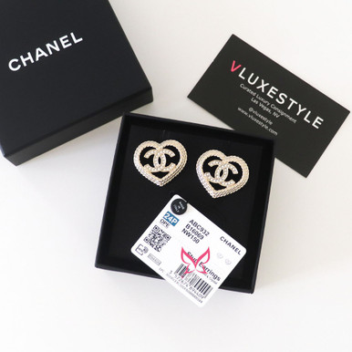 Chanel 24P Heart Stud CC Earrings Light Gold
