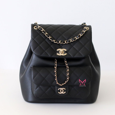 chanel caviar leather backpack 22B Black Small (Updated Size) LGHW Front fold Chanel Business Affinity White Quilted